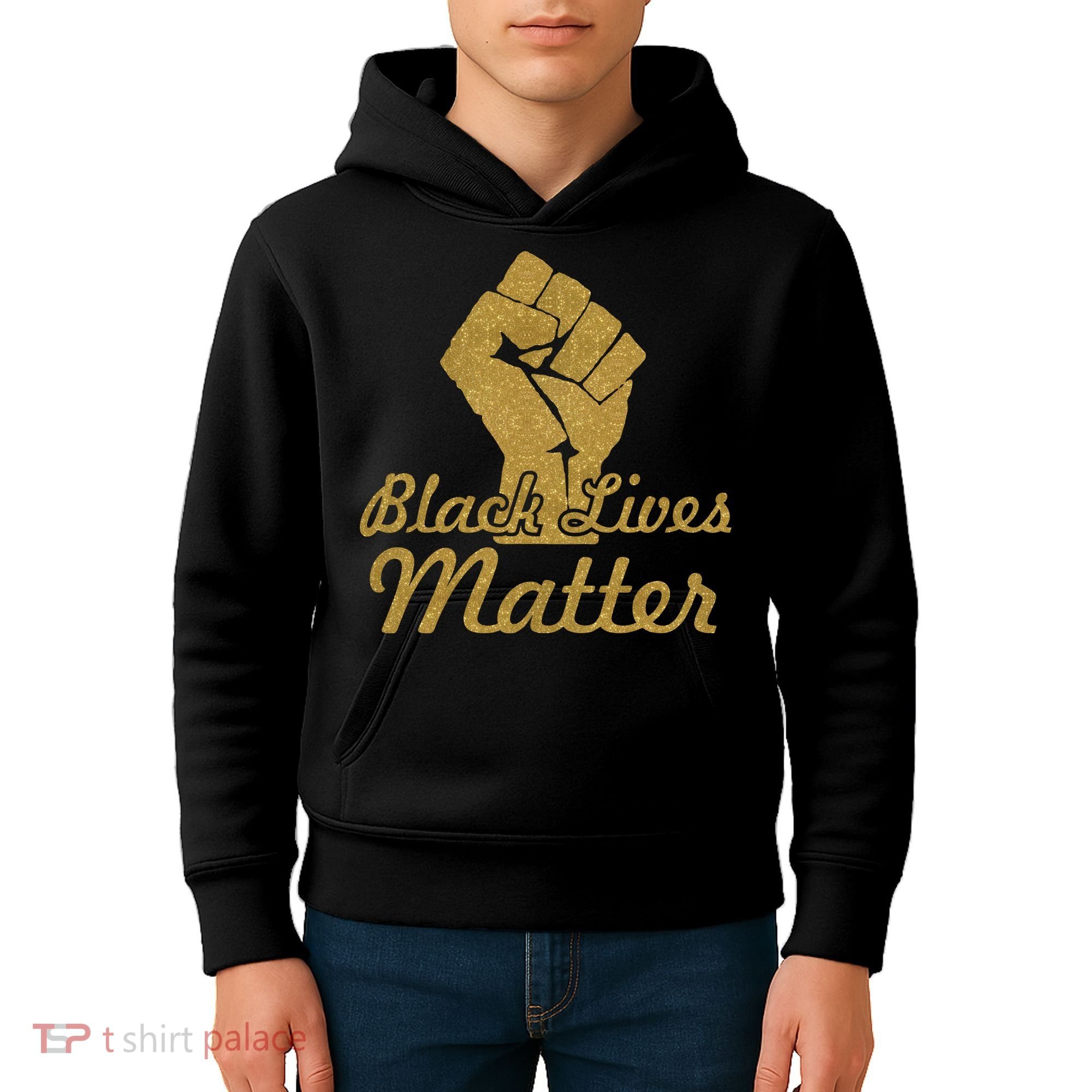 Gold Black Lives Matter Fist Logo Kids Hoodie