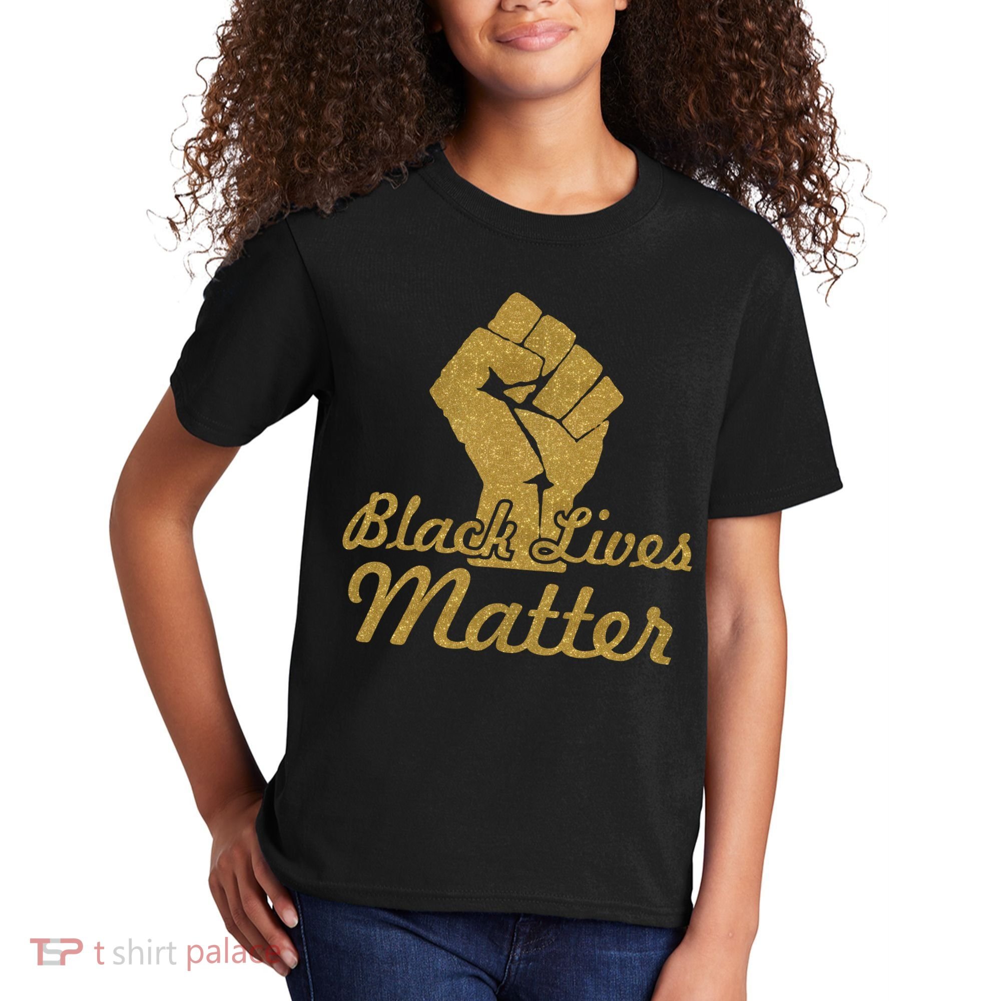 Gold Black Lives Matter Fist Logo Kids T-Shirt