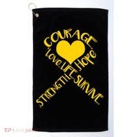 Gold Ribbon Of Words Tribute Golf Towel thumb 0