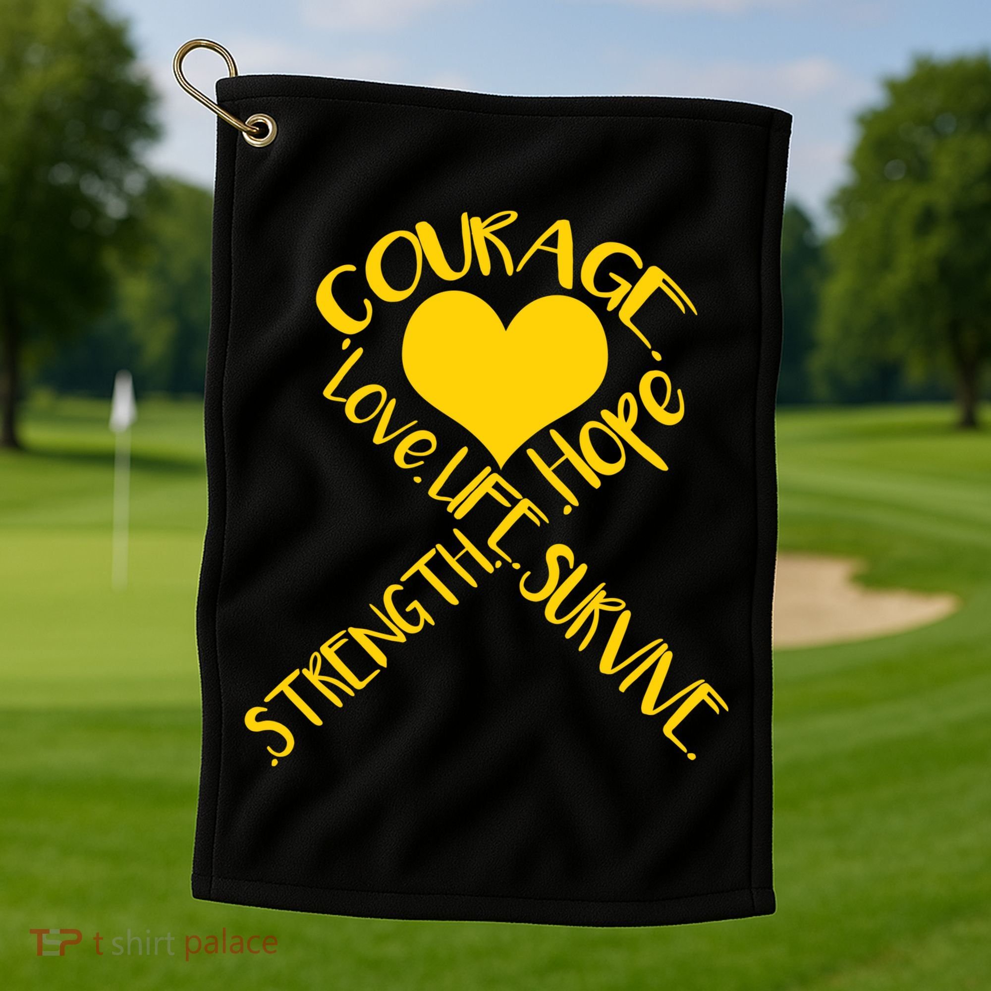 Gold Ribbon Of Words Tribute Golf Towel