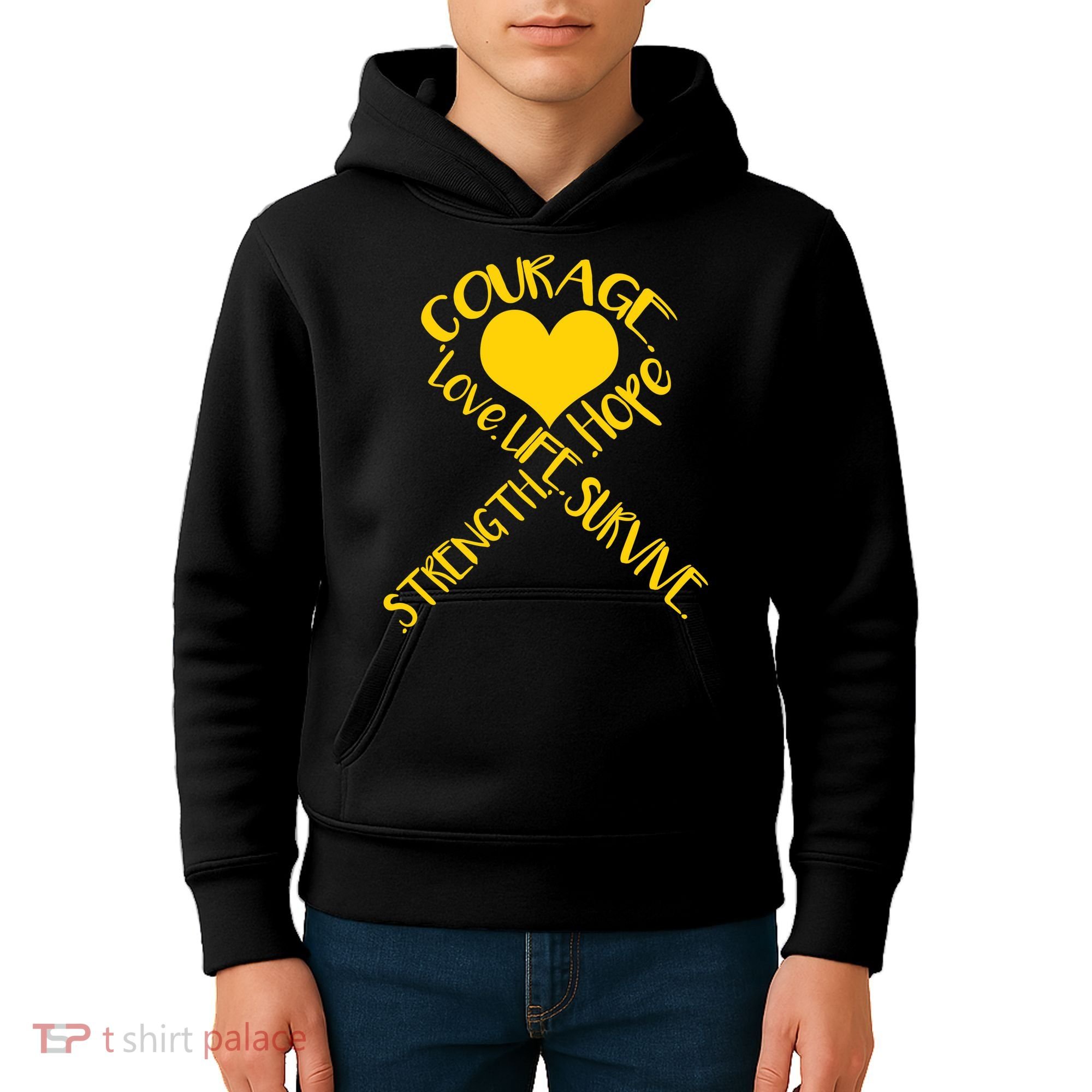 Gold Ribbon Of Words Tribute Kids Hoodie