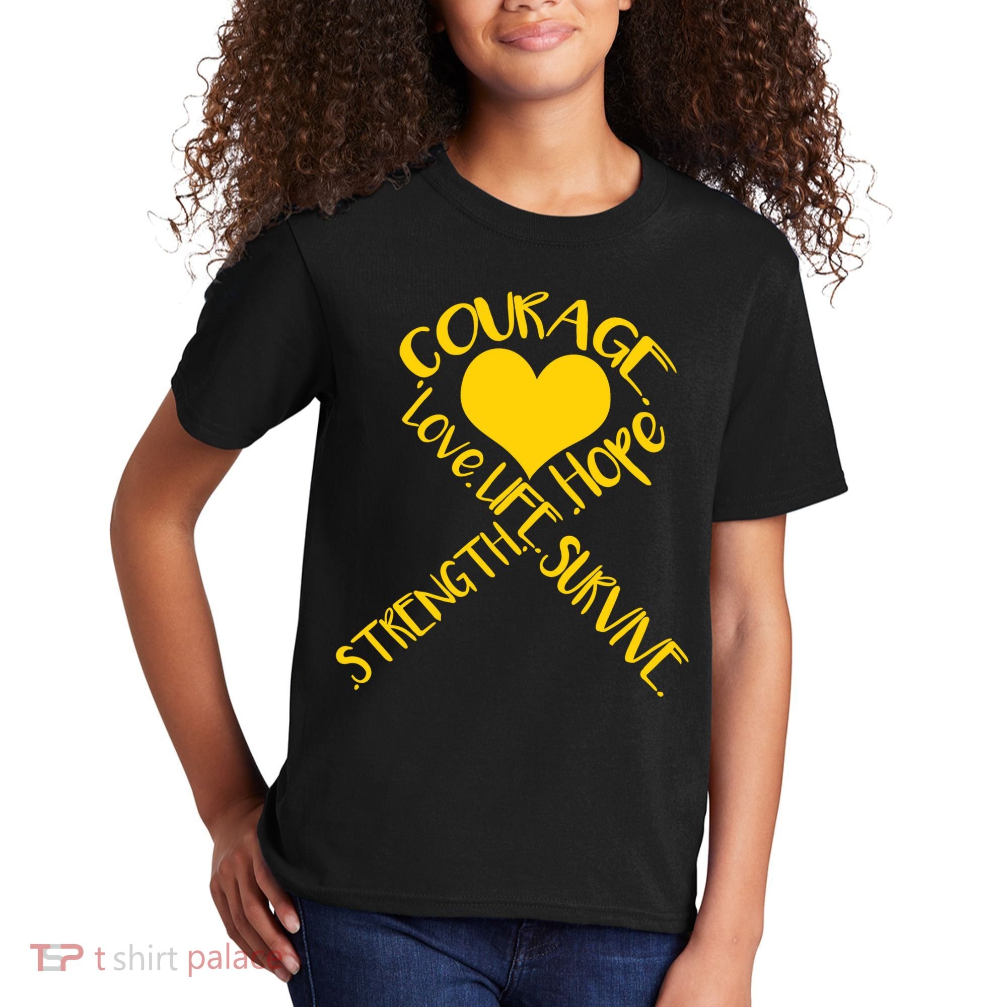 Gold Ribbon Of Words Tribute Kids T-Shirt