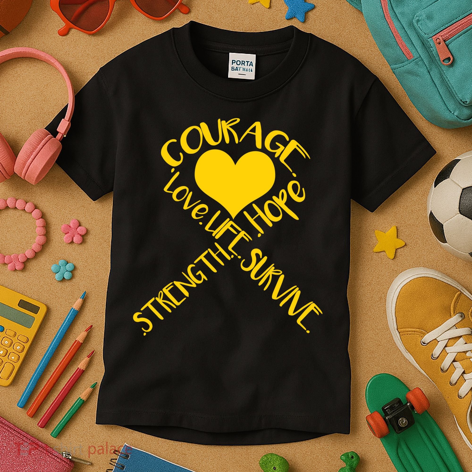 Gold Ribbon Of Words Tribute Kids T-Shirt