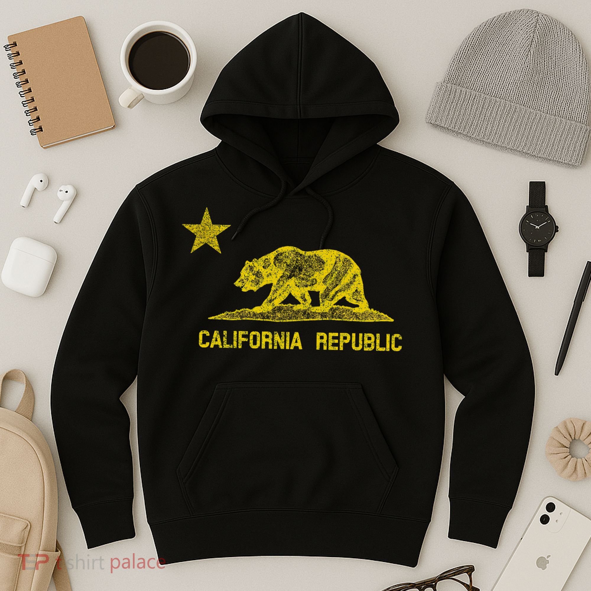 Golden California Republic Bear Flag Hoodie