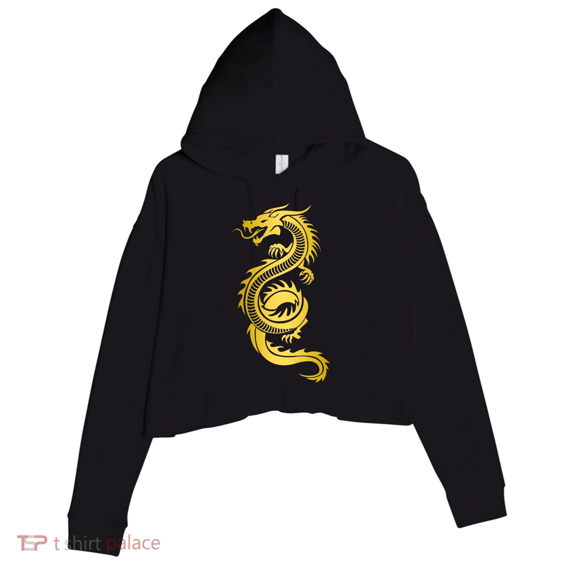 Golden Chinese Dragon Crop Fleece Hoodie