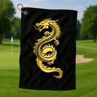 Golden Chinese Dragon Golf Towel thumb 1