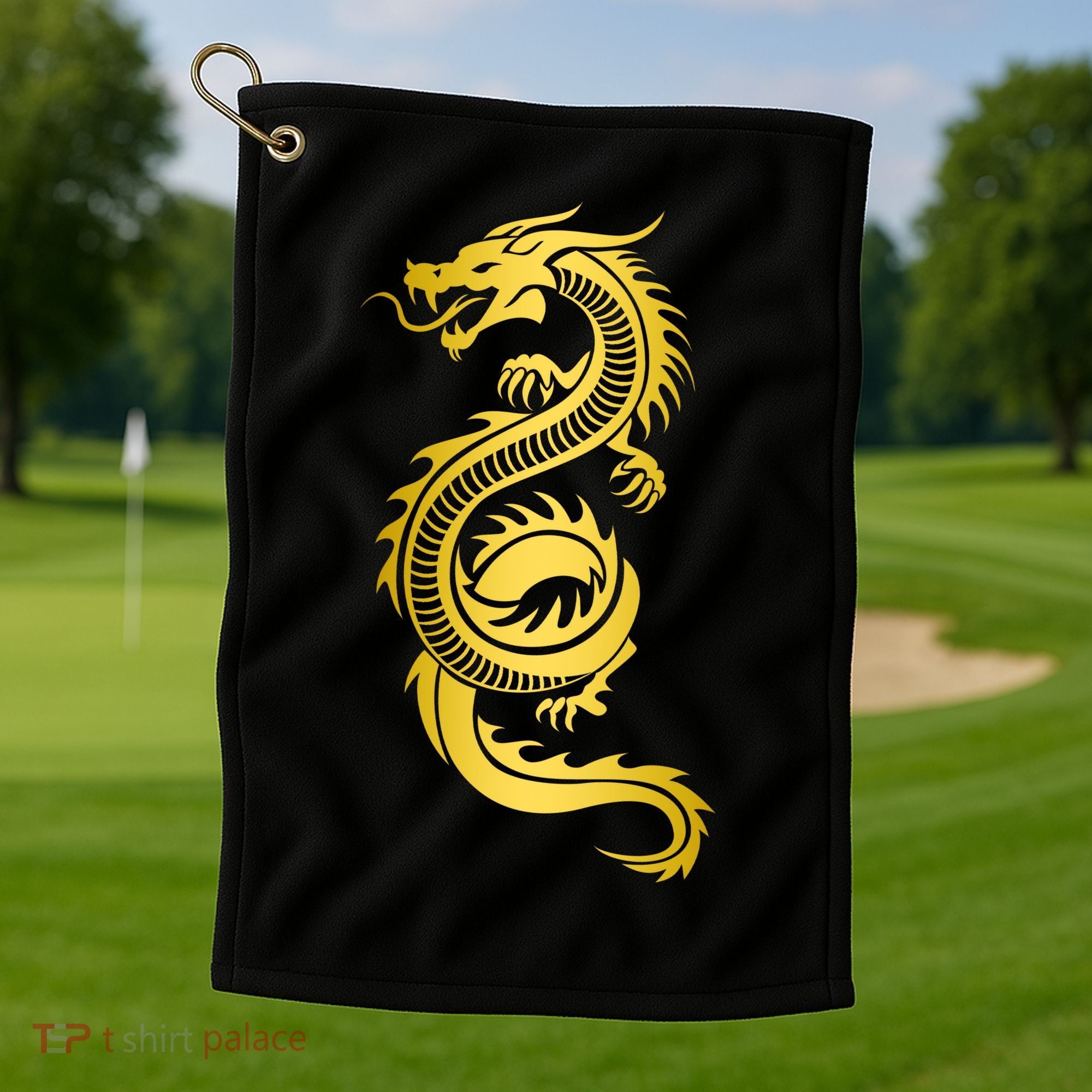 Golden Chinese Dragon Golf Towel