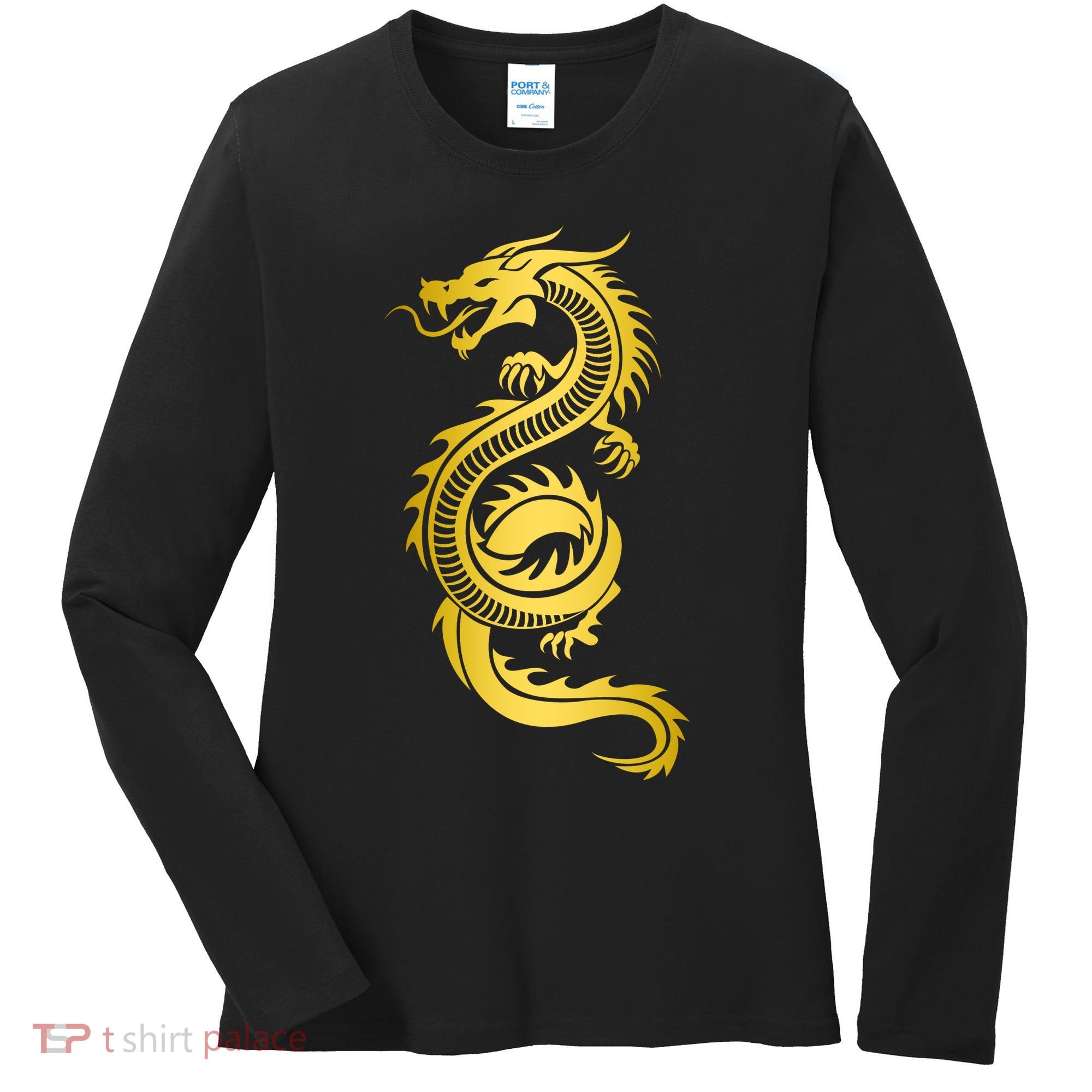 Golden Chinese Dragon Women's Long Sleeve Shirt