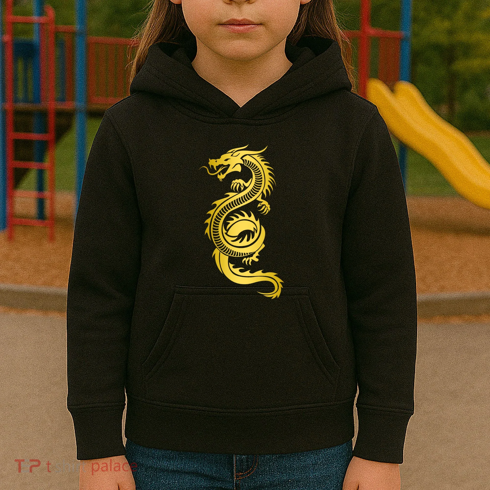 Golden Chinese Dragon Kids Hoodie