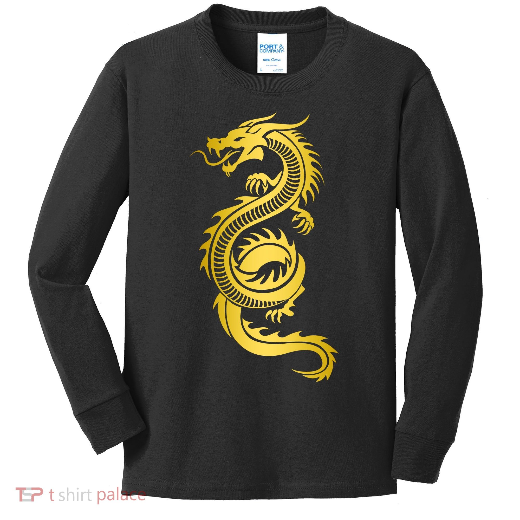Golden Chinese Dragon Kids Long Sleeve Shirt