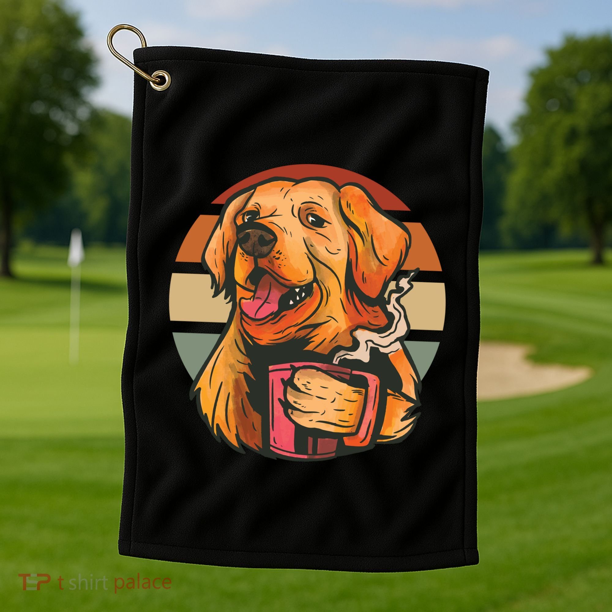 Golden Retriever Dog Coffee Golf Towel