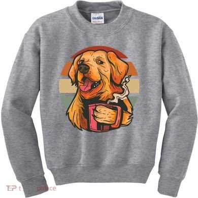 Golden Retriever Dog Coffee Kids Sweatshirt