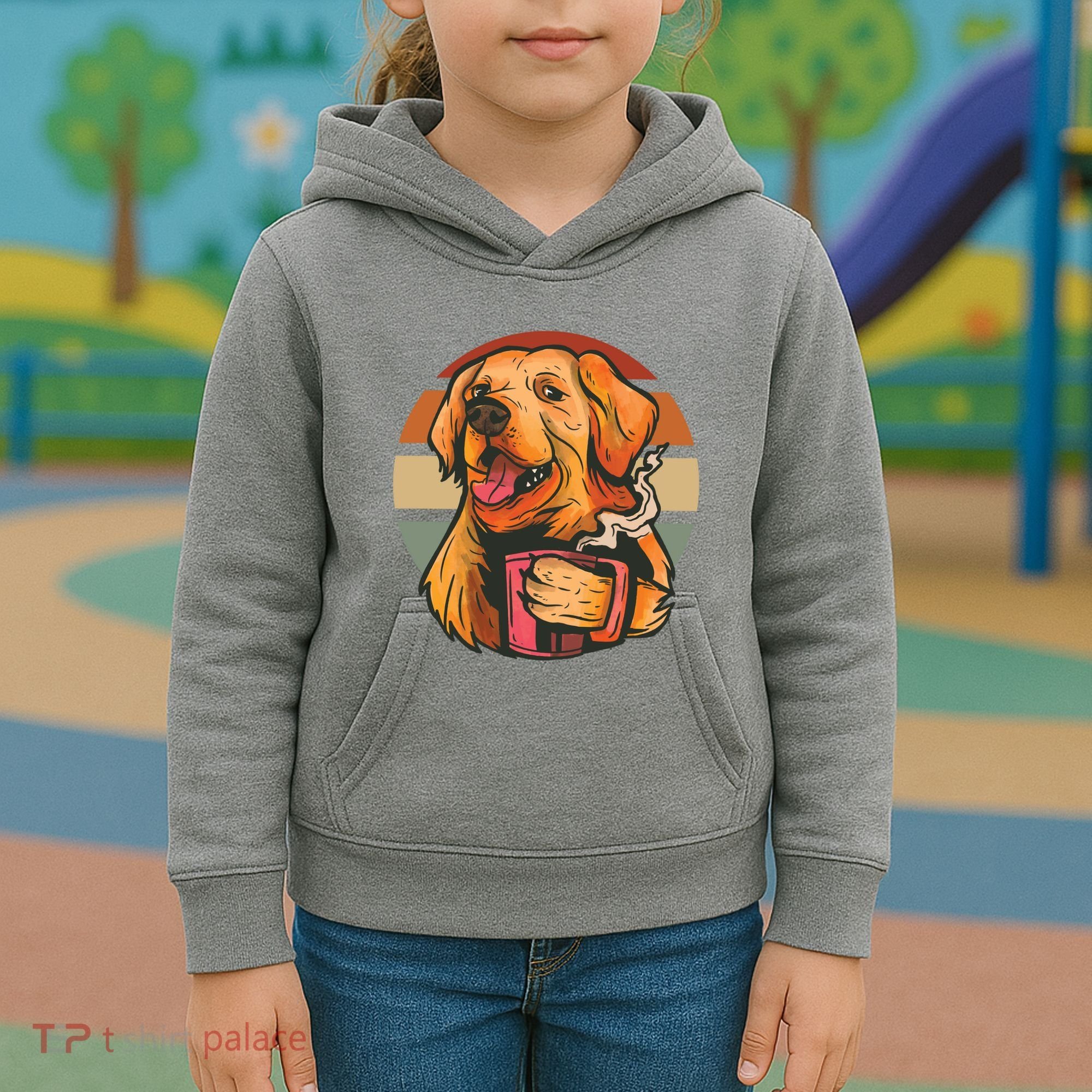 Golden Retriever Dog Coffee Kids Hoodie