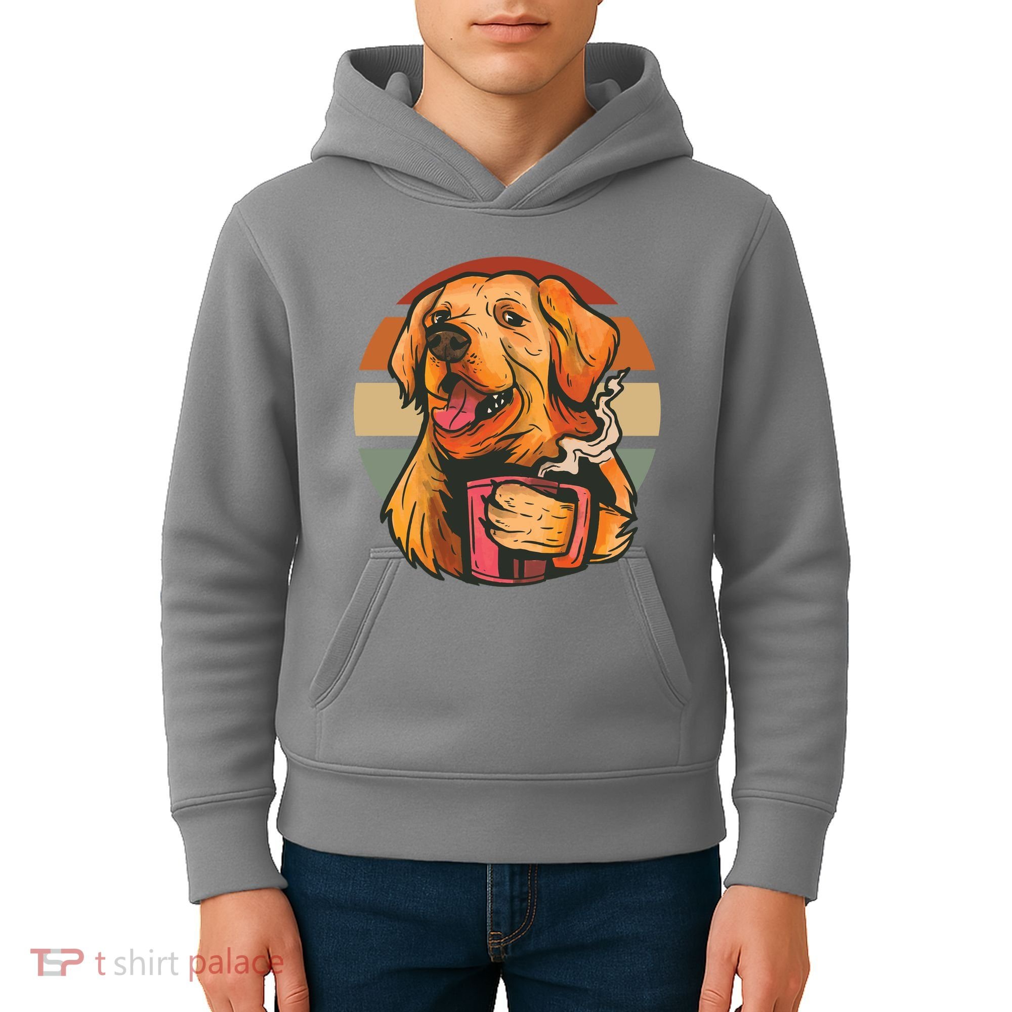 Golden Retriever Dog Coffee Kids Hoodie
