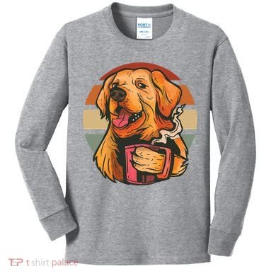 Golden Retriever Dog Coffee Kids Long Sleeve Shirt