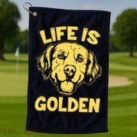 Golden Retriever Life Is Golden  Golf Towel thumb 1