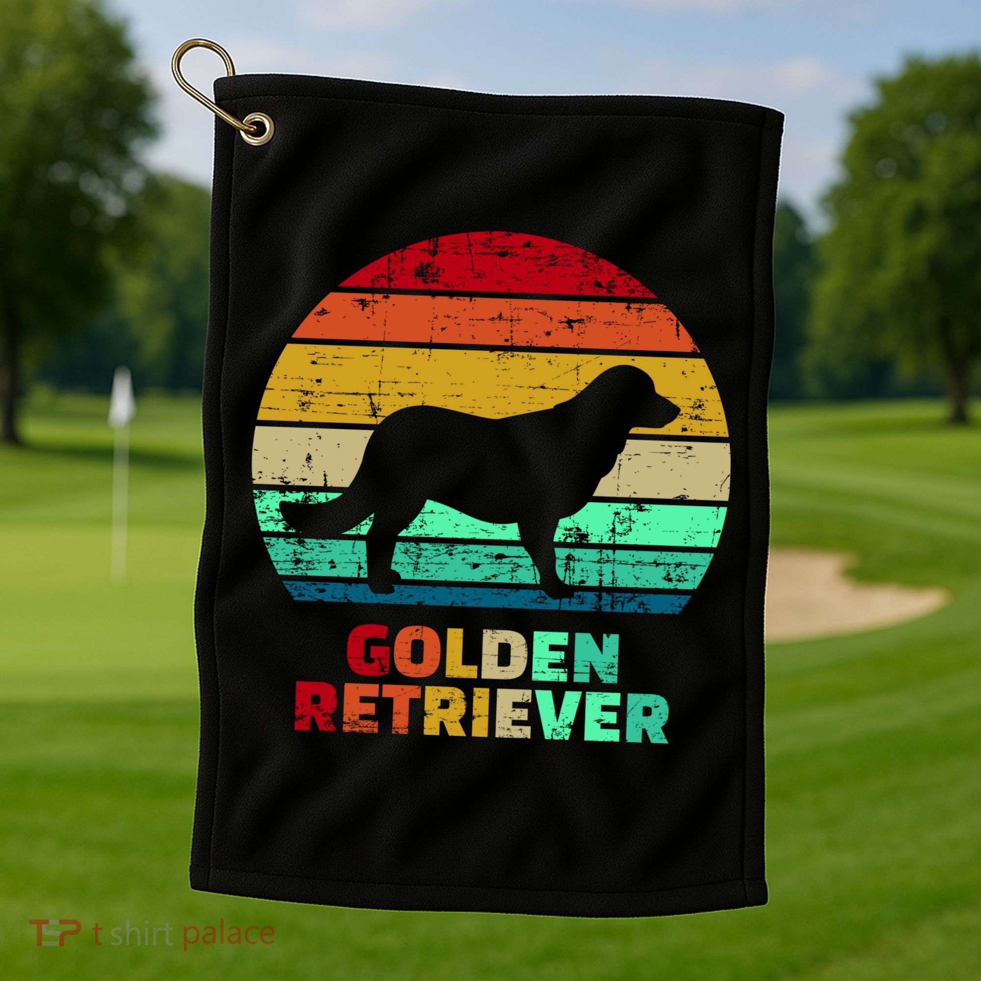 Golden Retriever Retro Silhouette Golf Towel