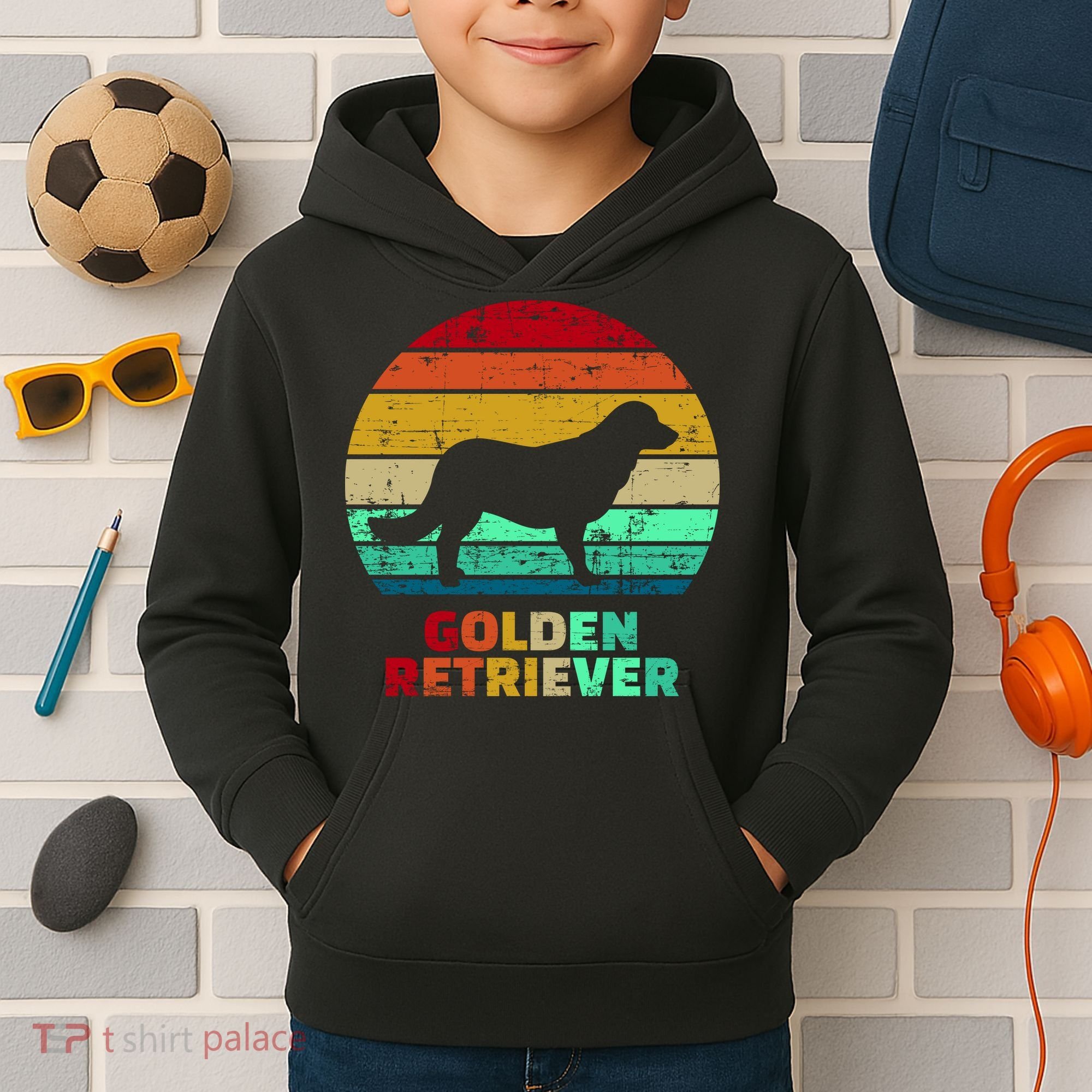 Golden Retriever Retro Silhouette Kids Hoodie