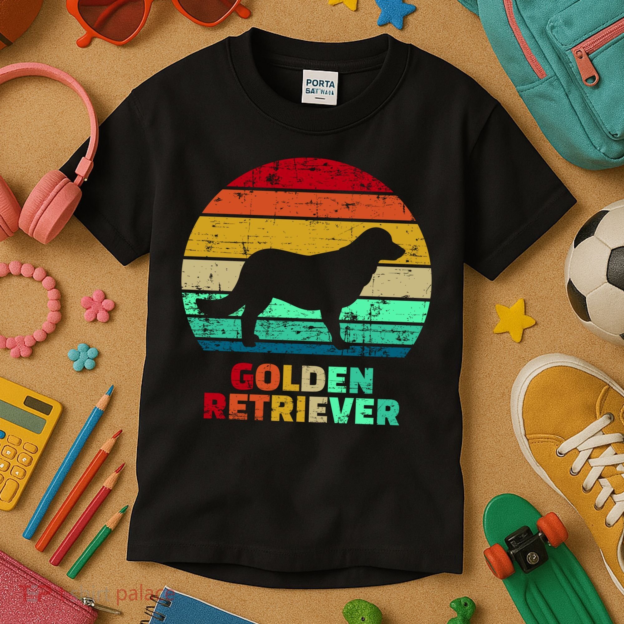 Golden Retriever Retro Silhouette Kids T-Shirt