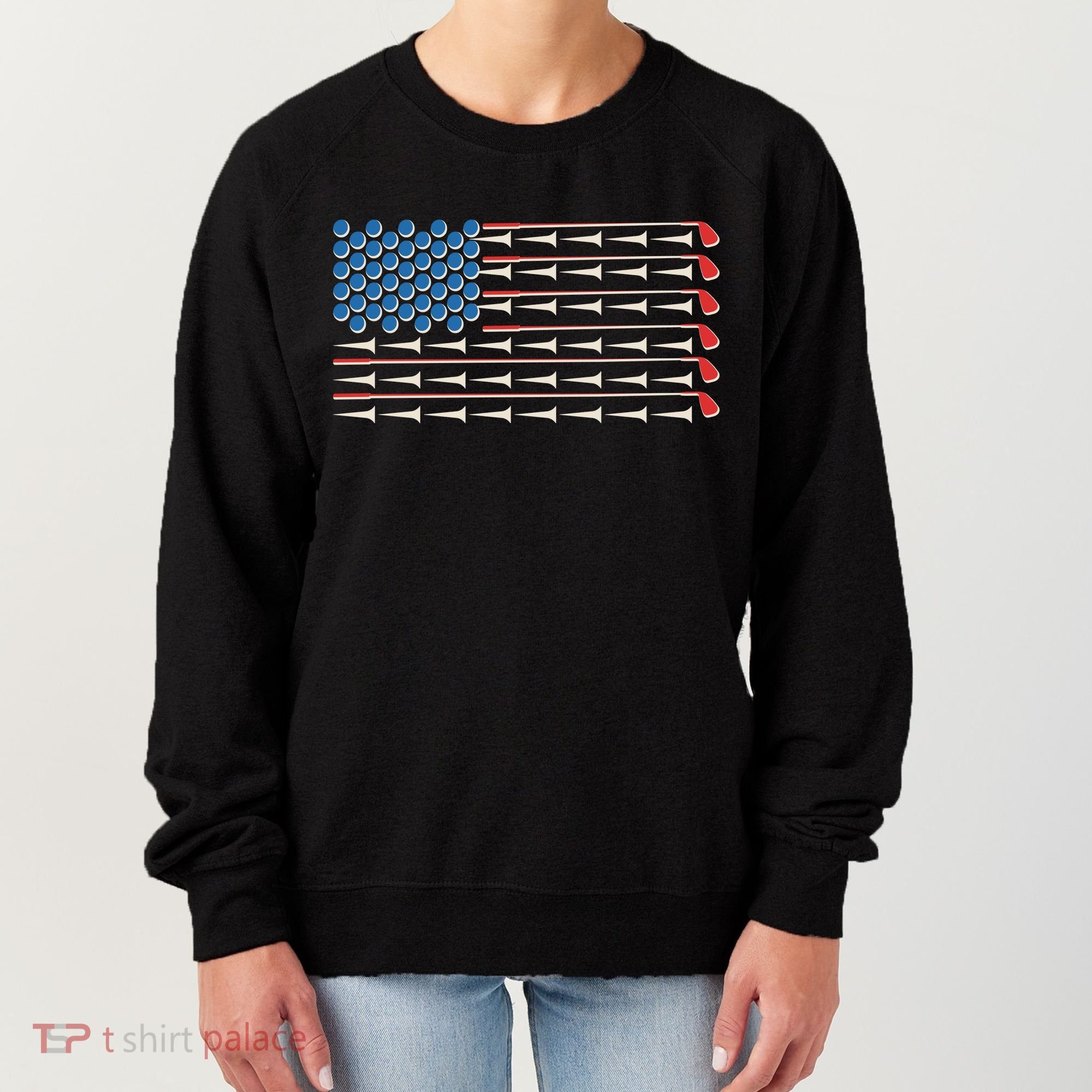 Golf Balls Tees Clubs USA American Flag Women's Sweatshirt