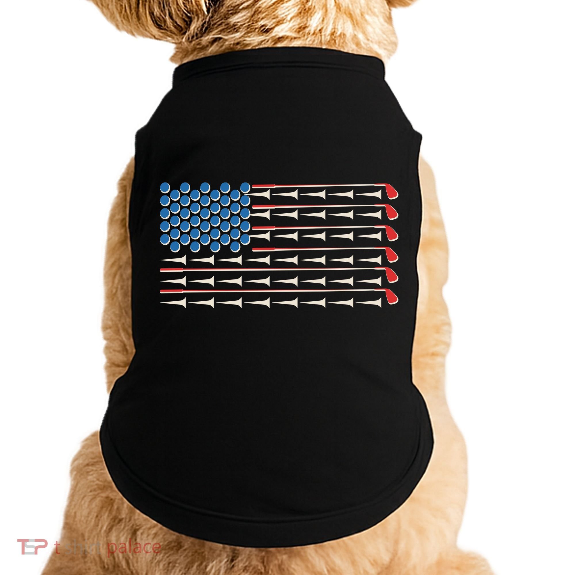 Golf Balls Tees Clubs USA American Flag Doggie Tank