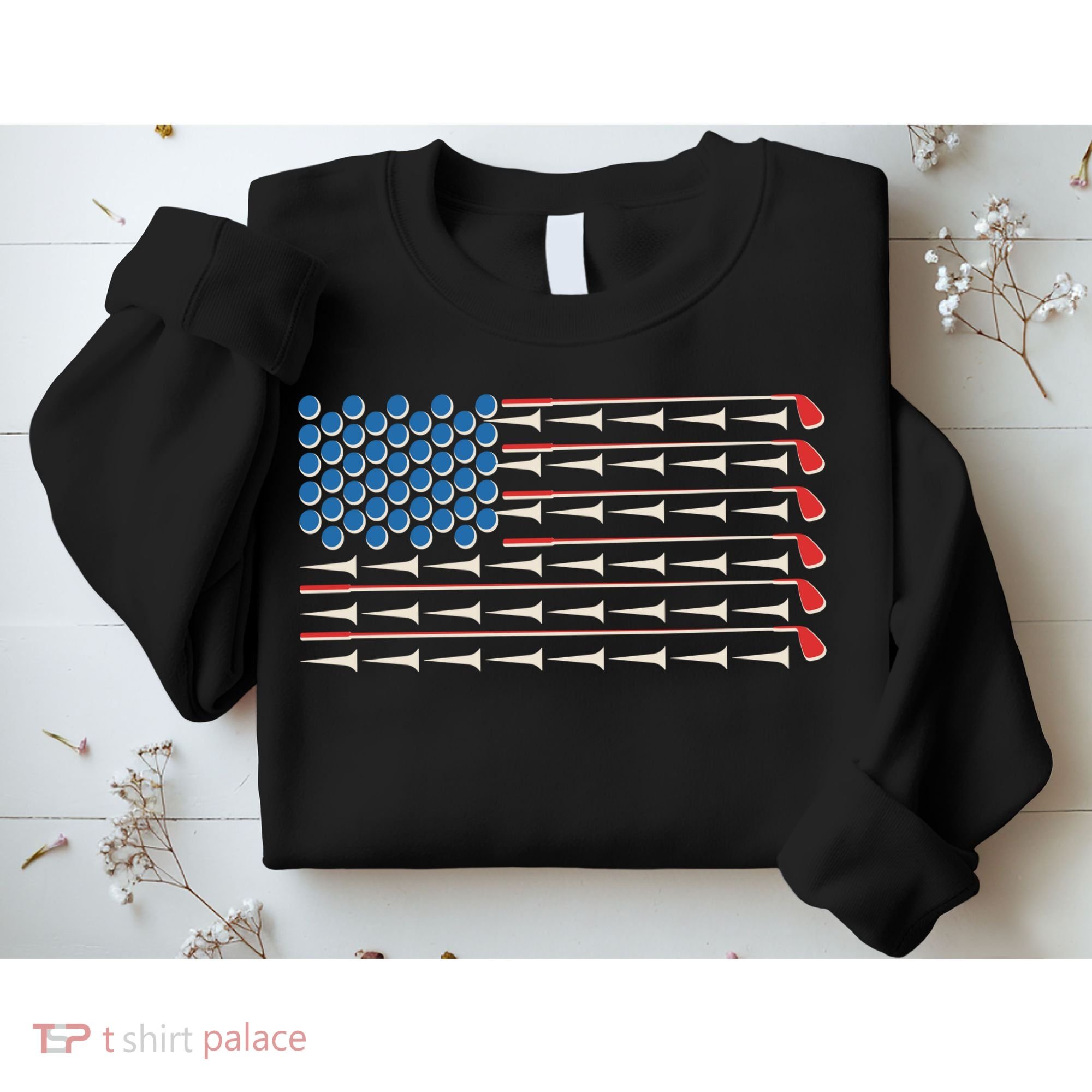 Golf Balls Tees Clubs USA American Flag Sweatshirt