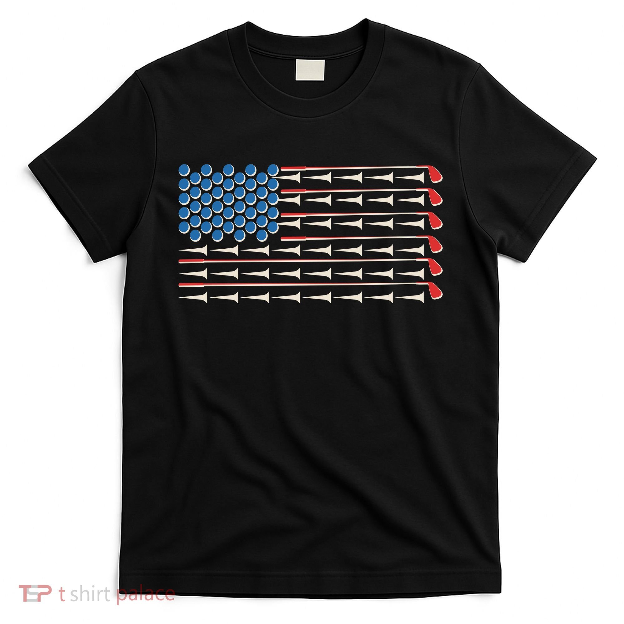 Golf Balls Tees Clubs USA American Flag T-Shirt