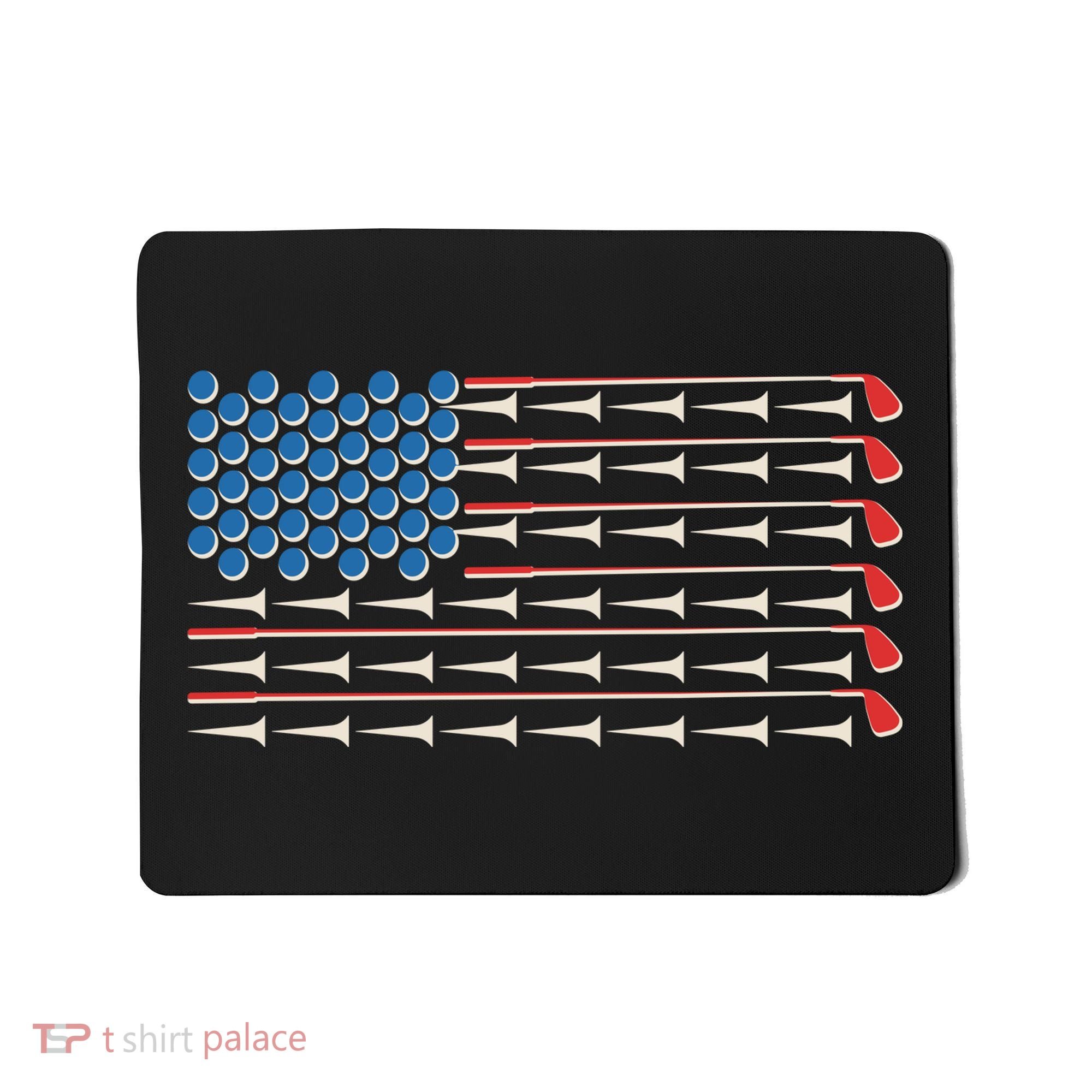 Golf Balls Tees Clubs USA American Flag Mousepad