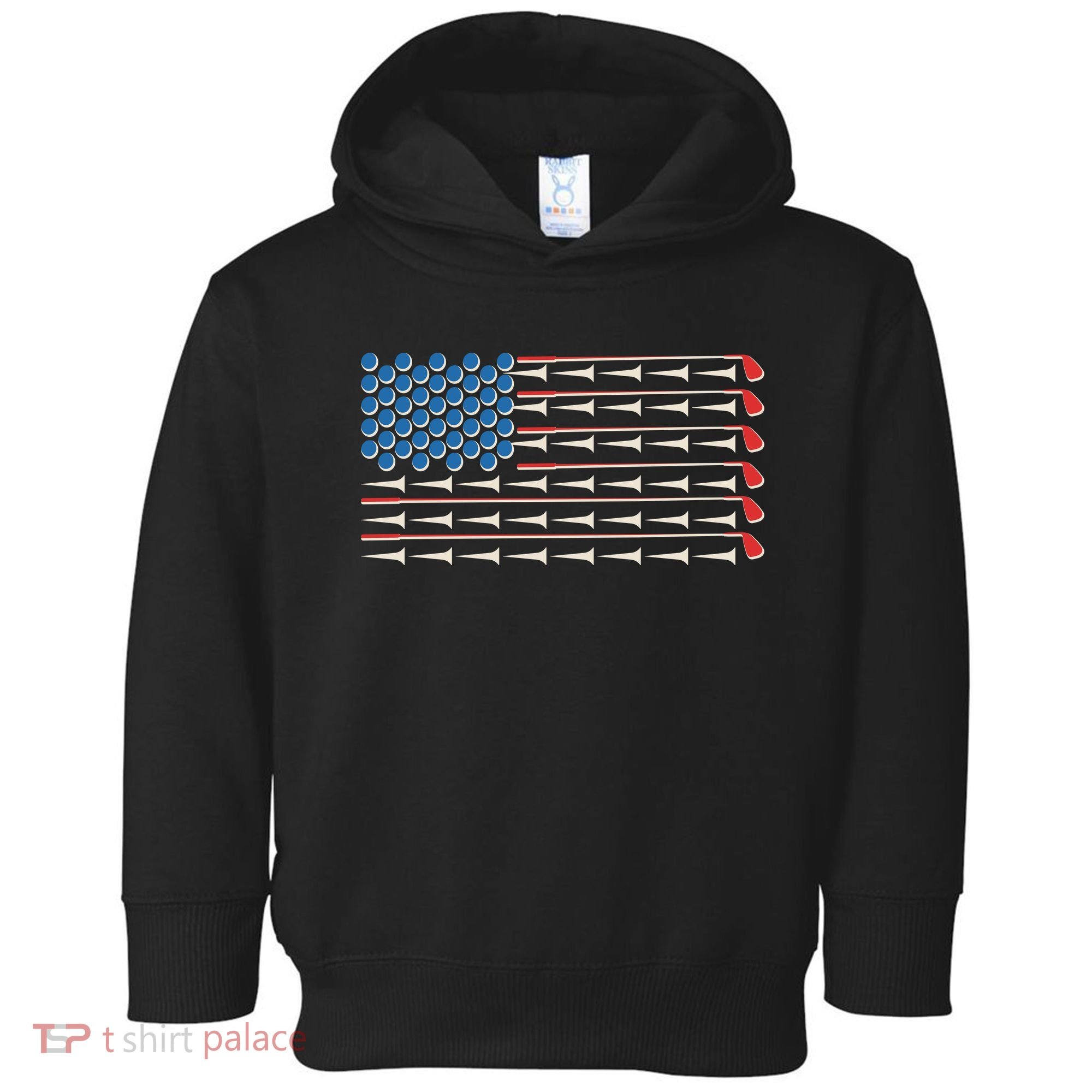 Golf Balls Tees Clubs USA American Flag Toddler Hoodie