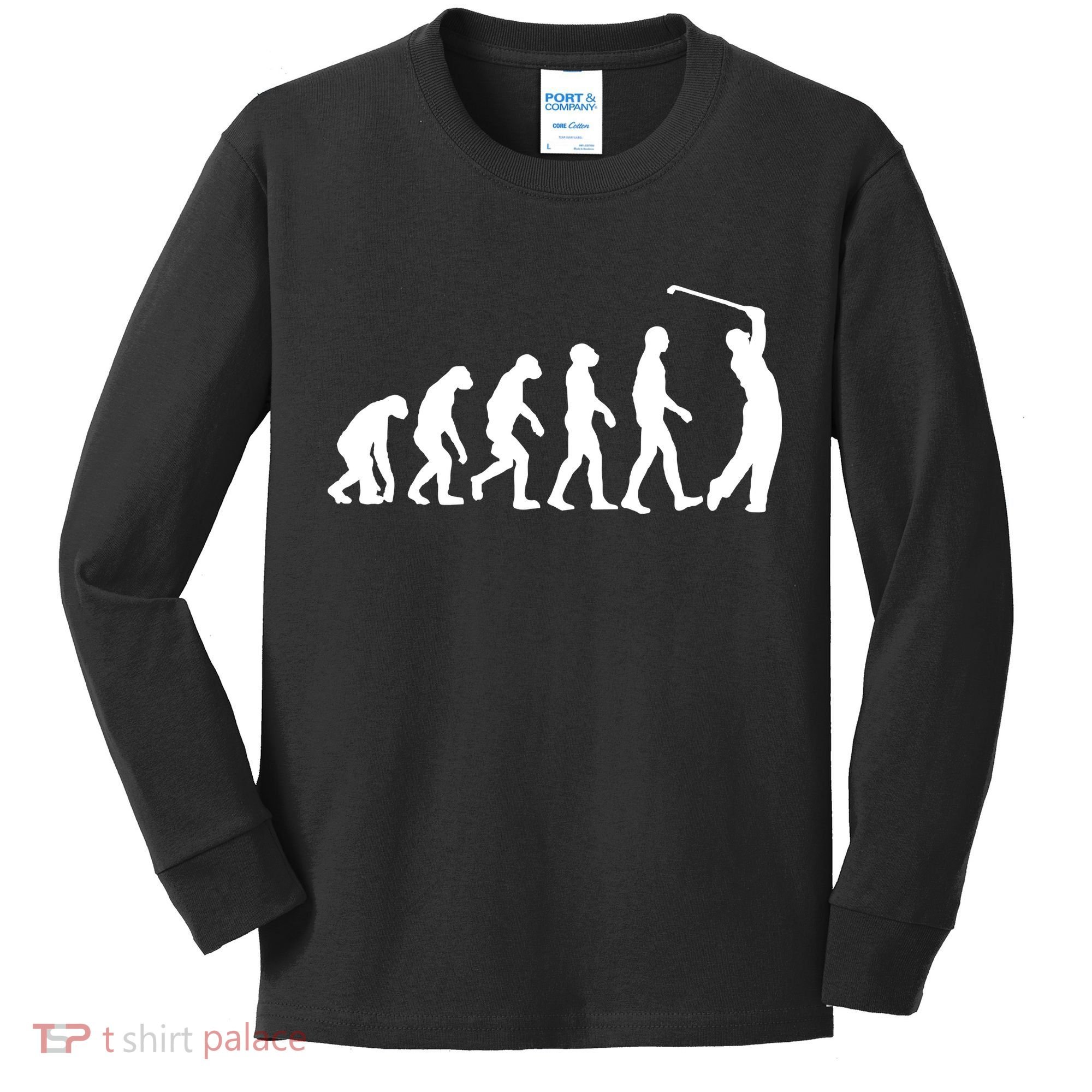 Golf Evolution Funny Golfer Kids Long Sleeve Shirt