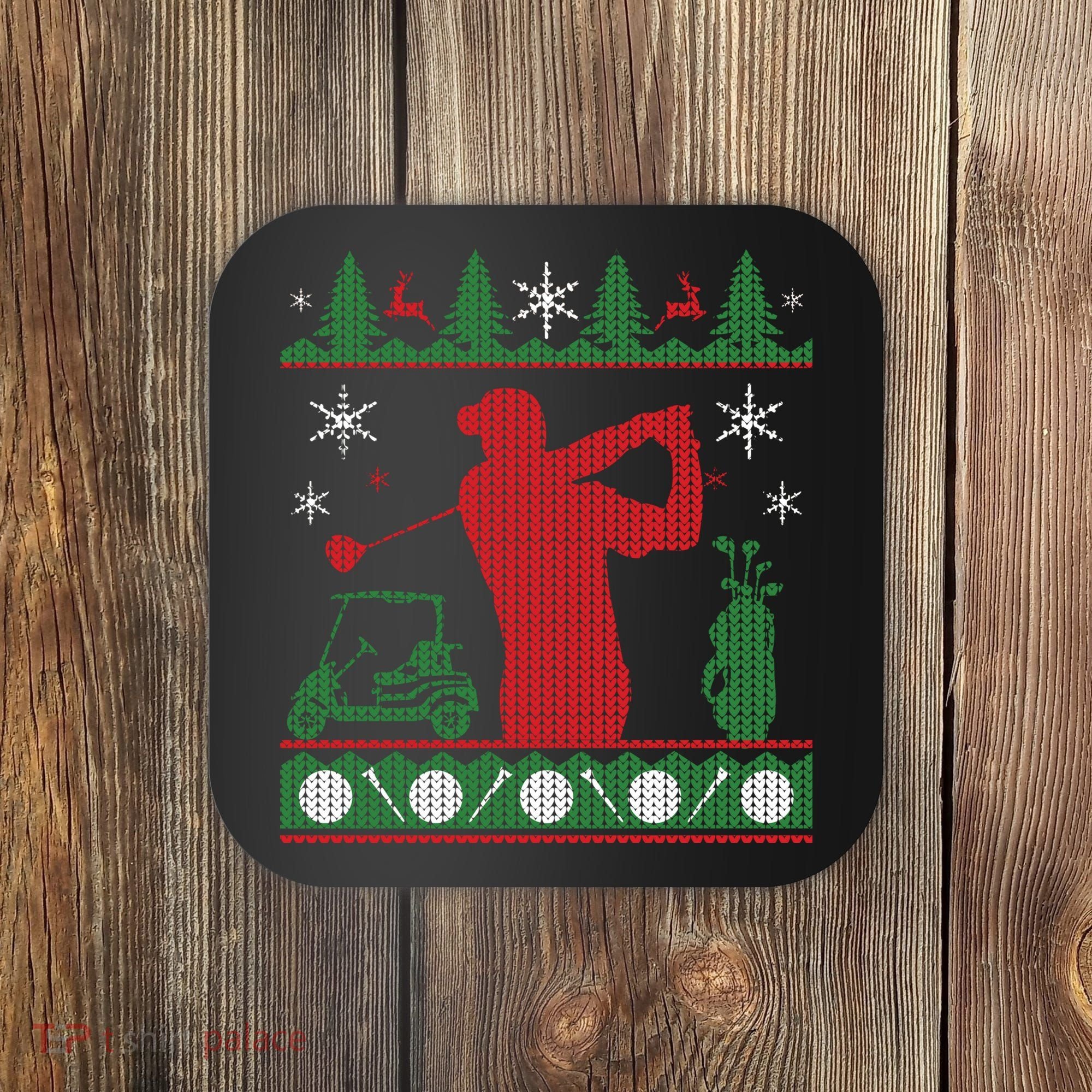 Golf Ugly Christmas Sweater Coaster