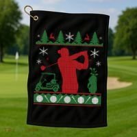 Golf Ugly Christmas Sweater Golf Towel thumb 1