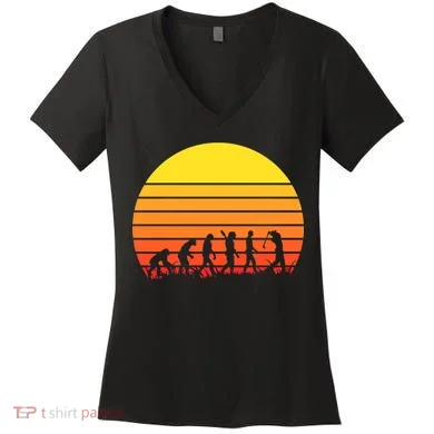 Golfer Evolution Sunset Women's V-Neck T-Shirt