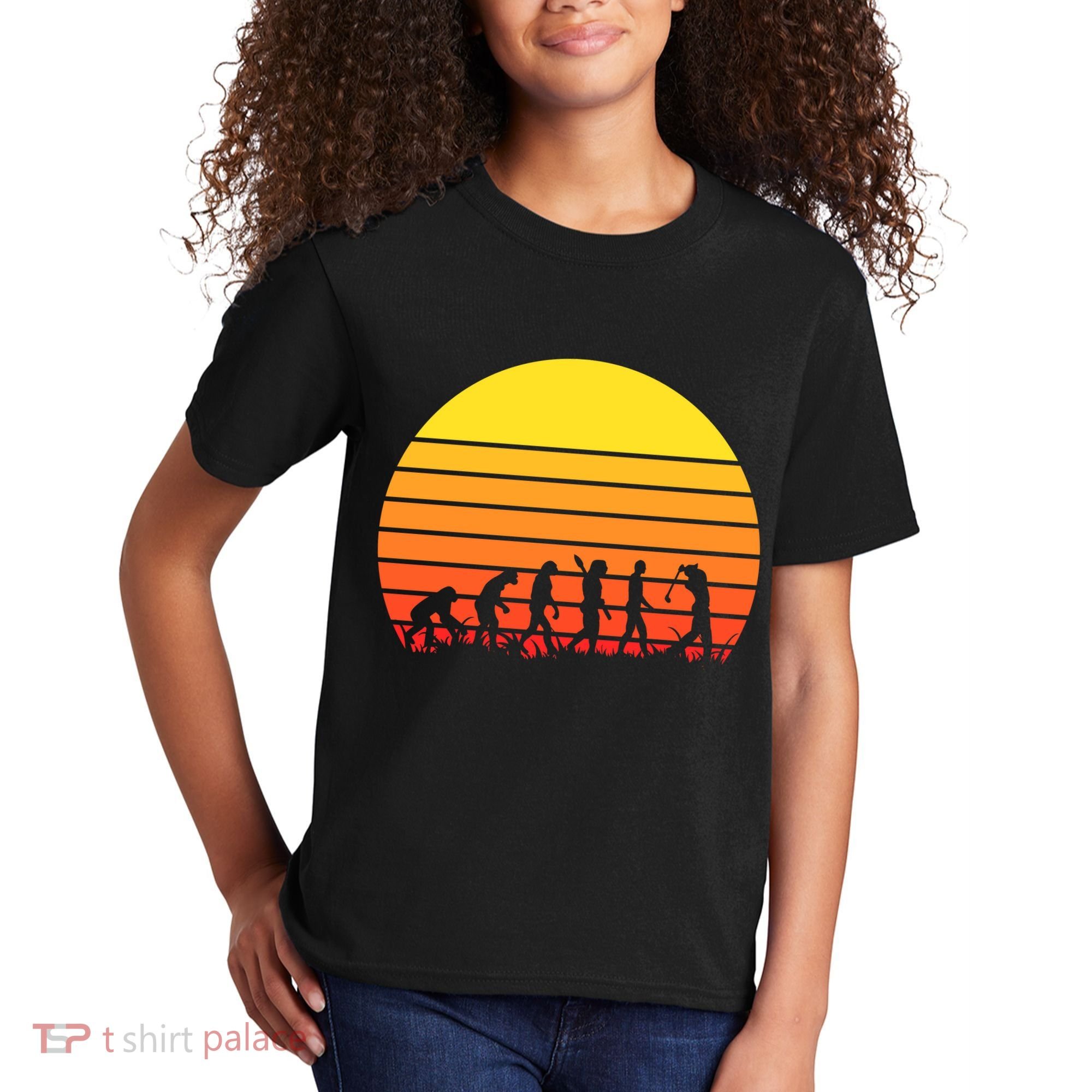 Golfer Evolution Sunset Kids T-Shirt