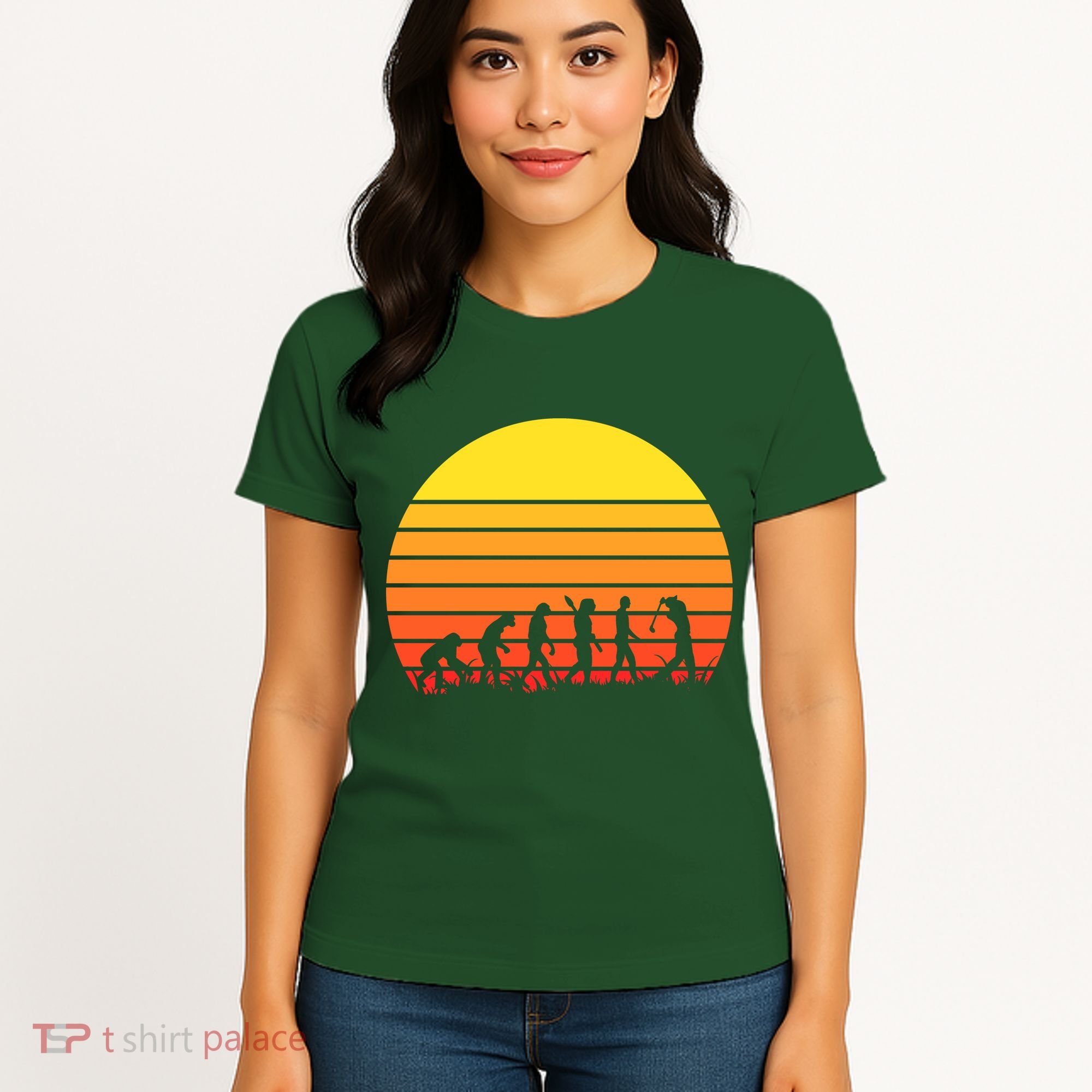 Golfer Evolution Sunset Women's T-Shirt