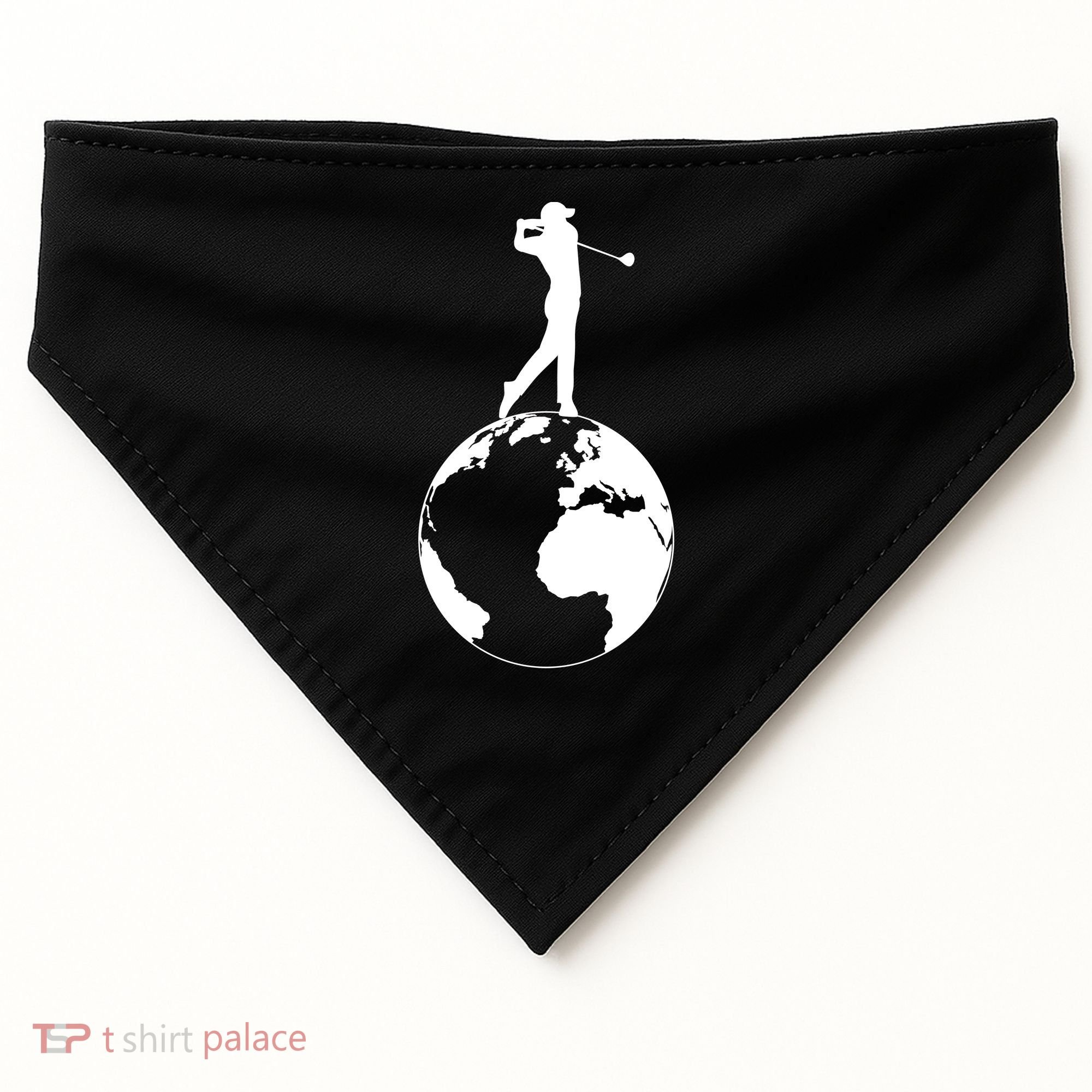 Golfer on top of the World Golf Logo USA-Made Doggie Bandana