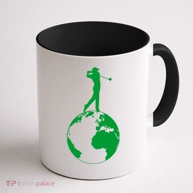 Golfer on top of the World Golf Logo Coffee Mug back