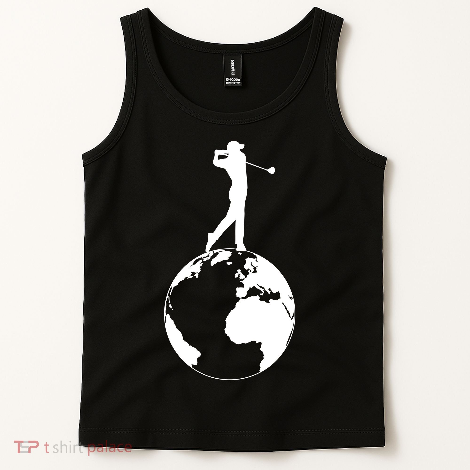 Golfer on top of the World Golf Logo Tank Top