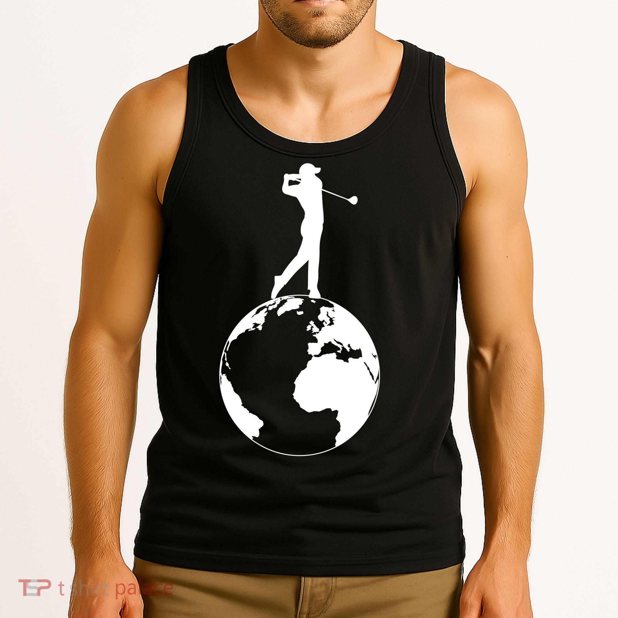 Golfer on top of the World Golf Logo Tank Top