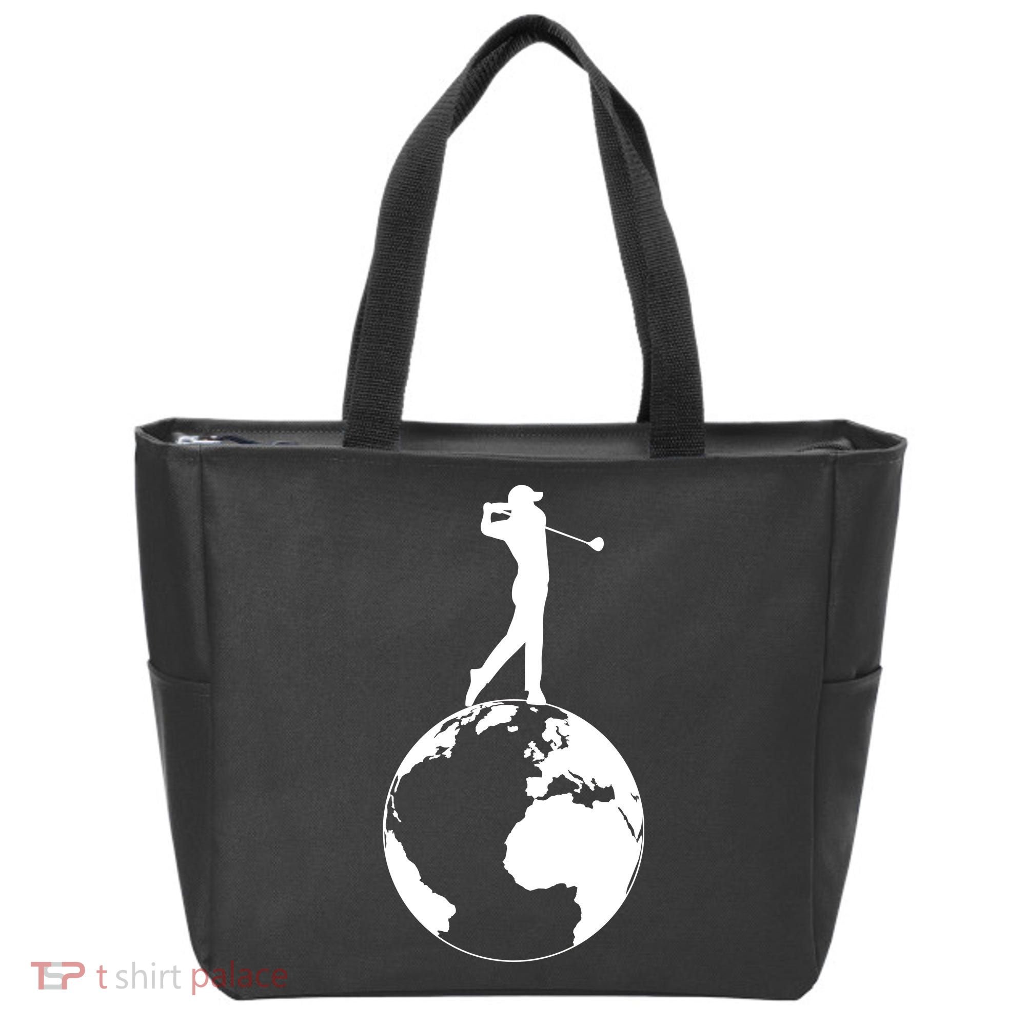 Golfer on top of the World Golf Logo Tote Bag