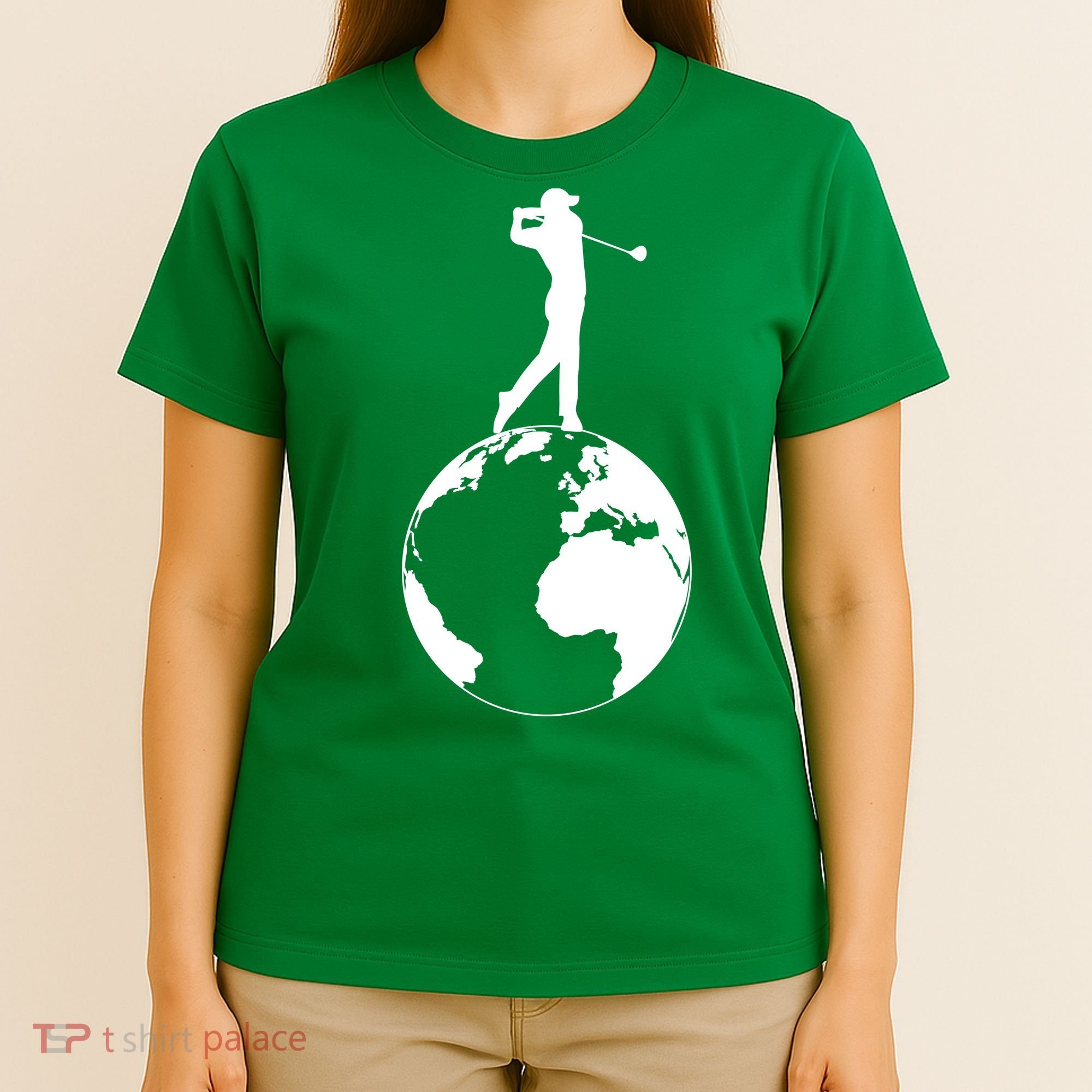 Golfer on top of the World Golf Logo T-Shirt