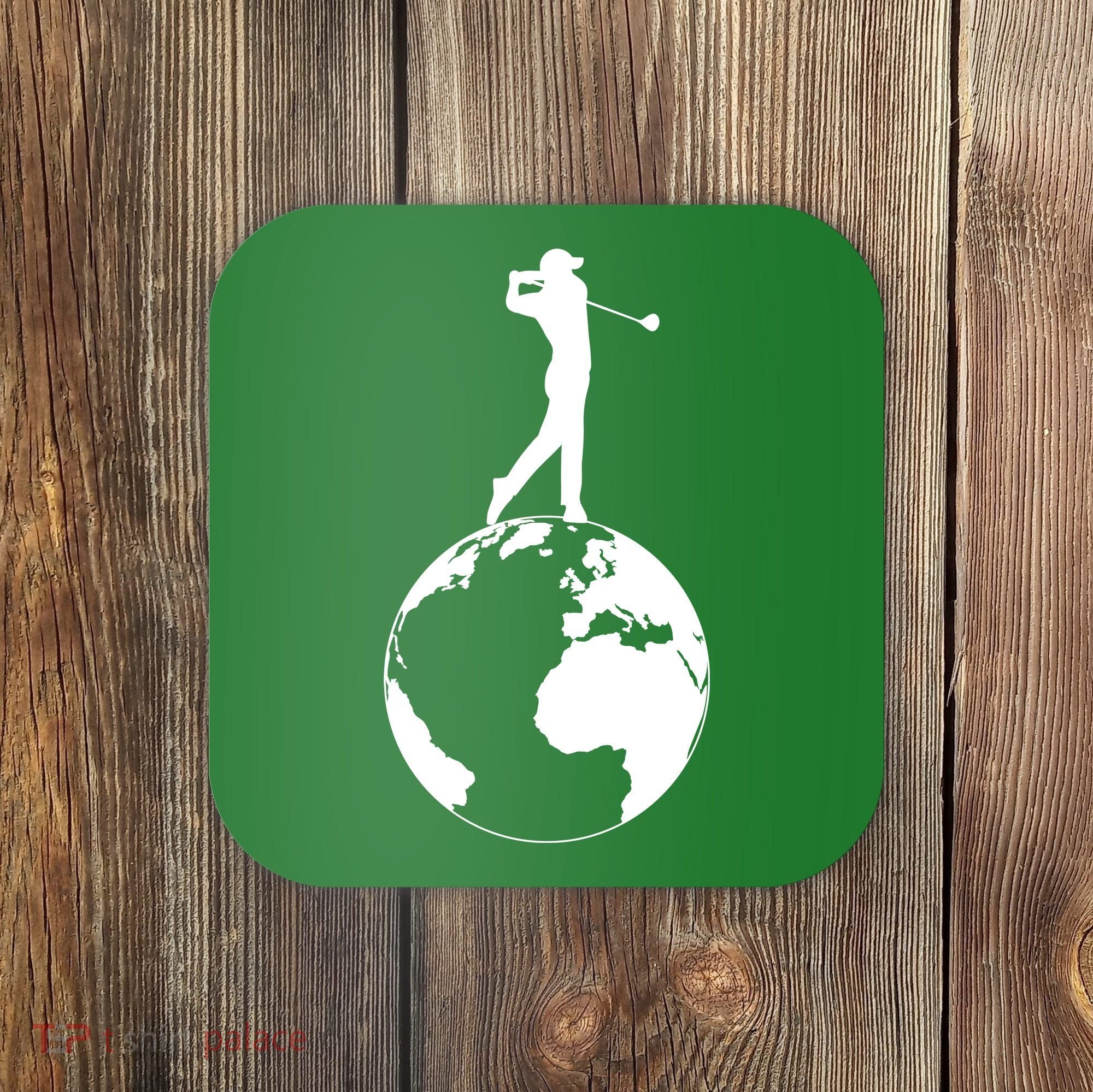 Golfer on top of the World Golf Logo Coaster