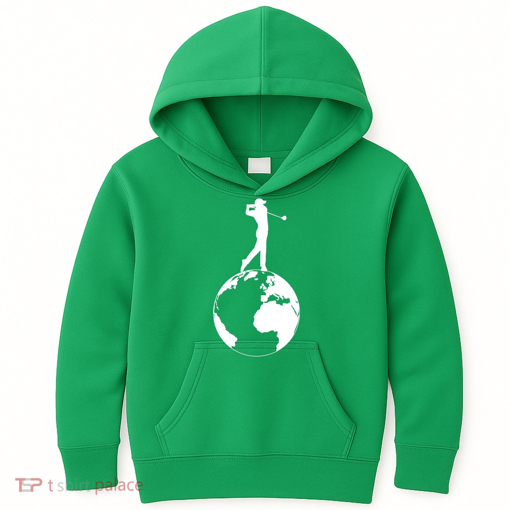 Golfer on top of the World Golf Logo Kids Hoodie