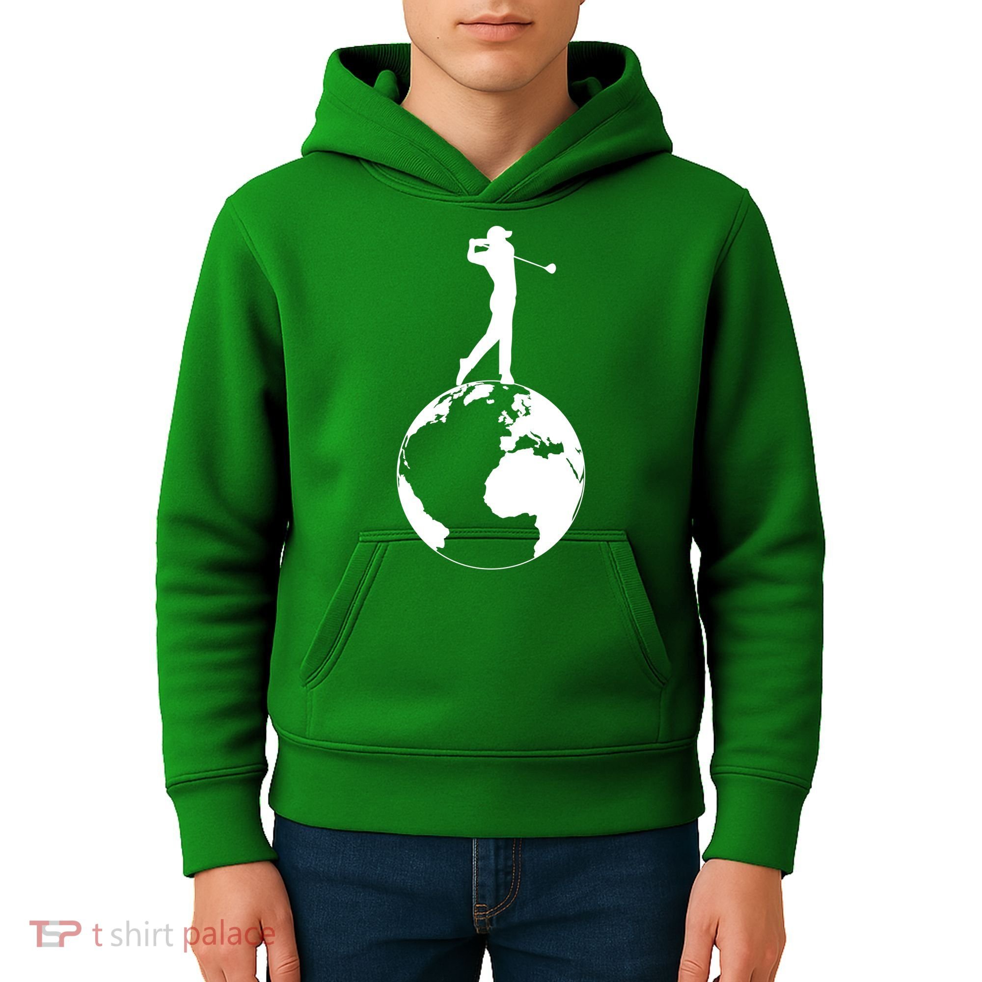 Golfer on top of the World Golf Logo Kids Hoodie