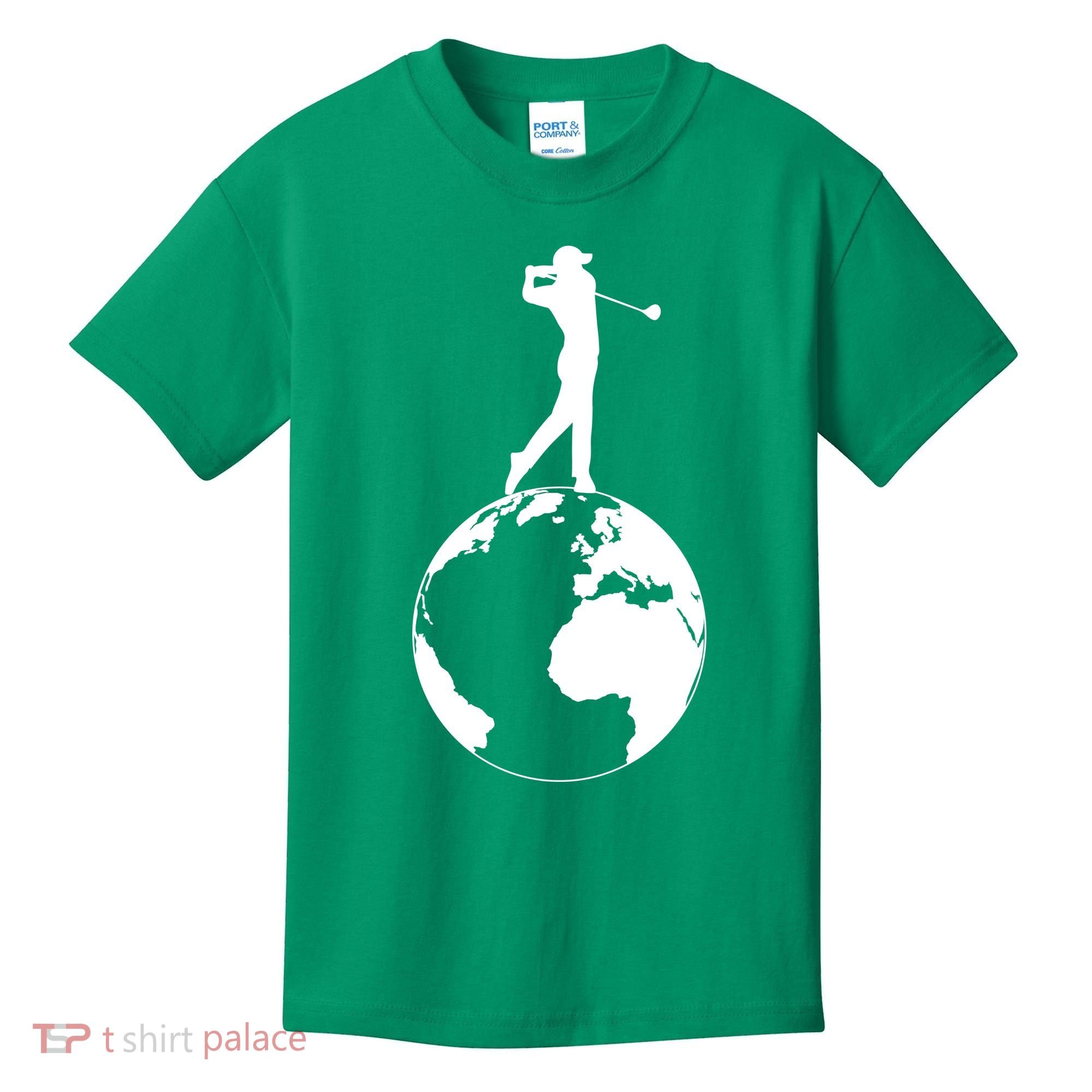 Golfer on top of the World Golf Logo Kids T-Shirt
