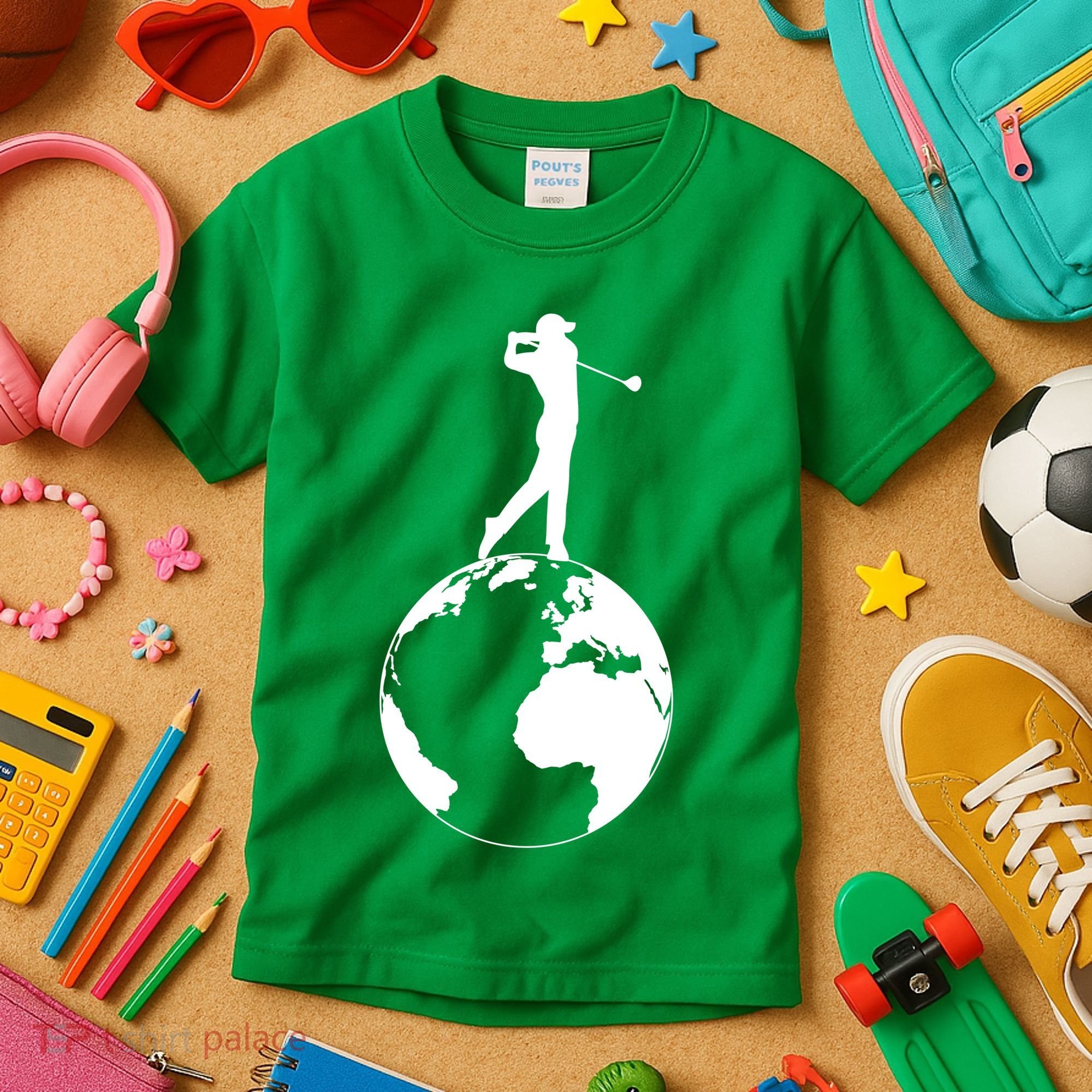 Golfer on top of the World Golf Logo Kids T-Shirt