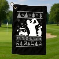 Golfing Fan Ugly Christmas Sweater Golf Towel thumb 1