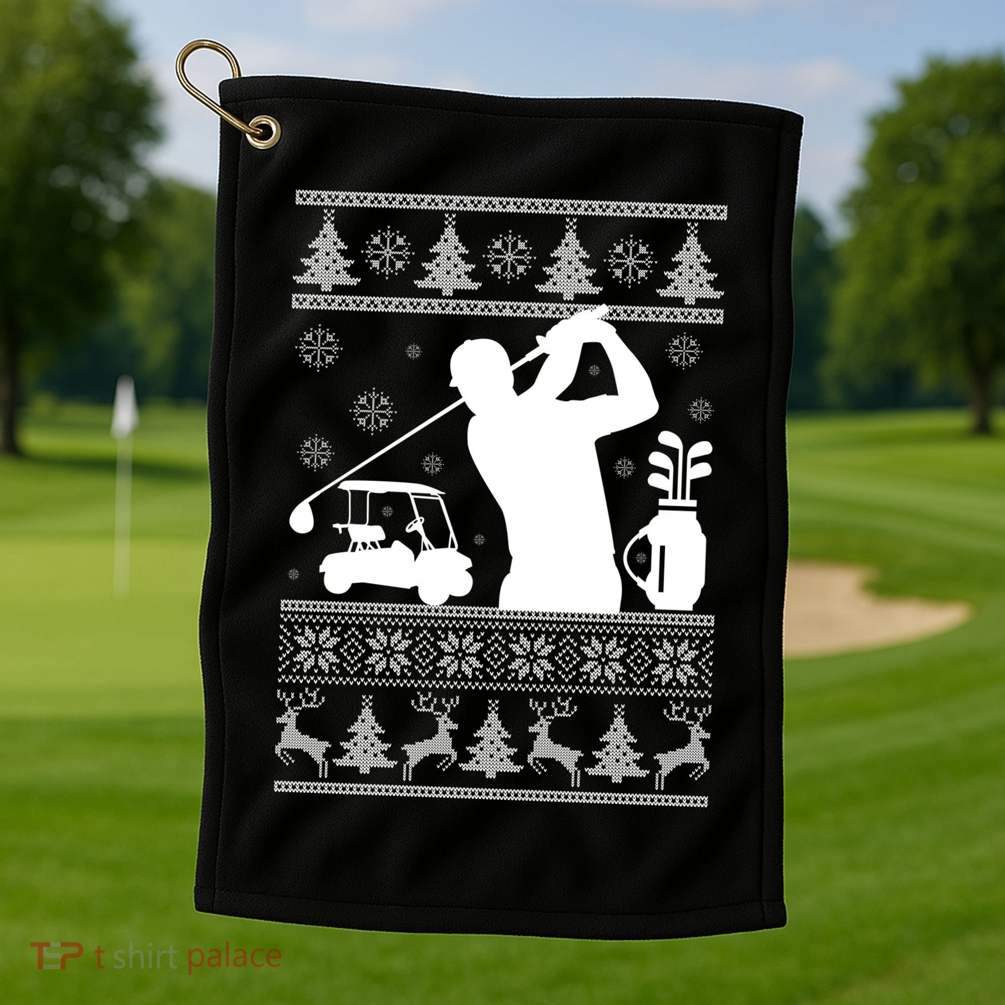 Golfing Fan Ugly Christmas Sweater Golf Towel