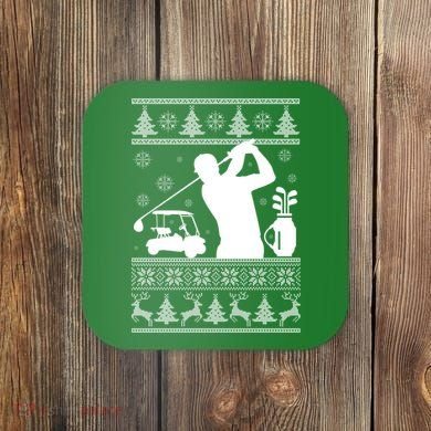 Golfing Fan Ugly Christmas Sweater Coaster