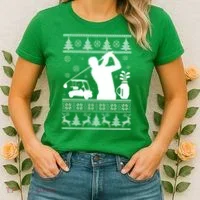 Golfing Fan Ugly Christmas Sweater Women's T-Shirt thumb 2